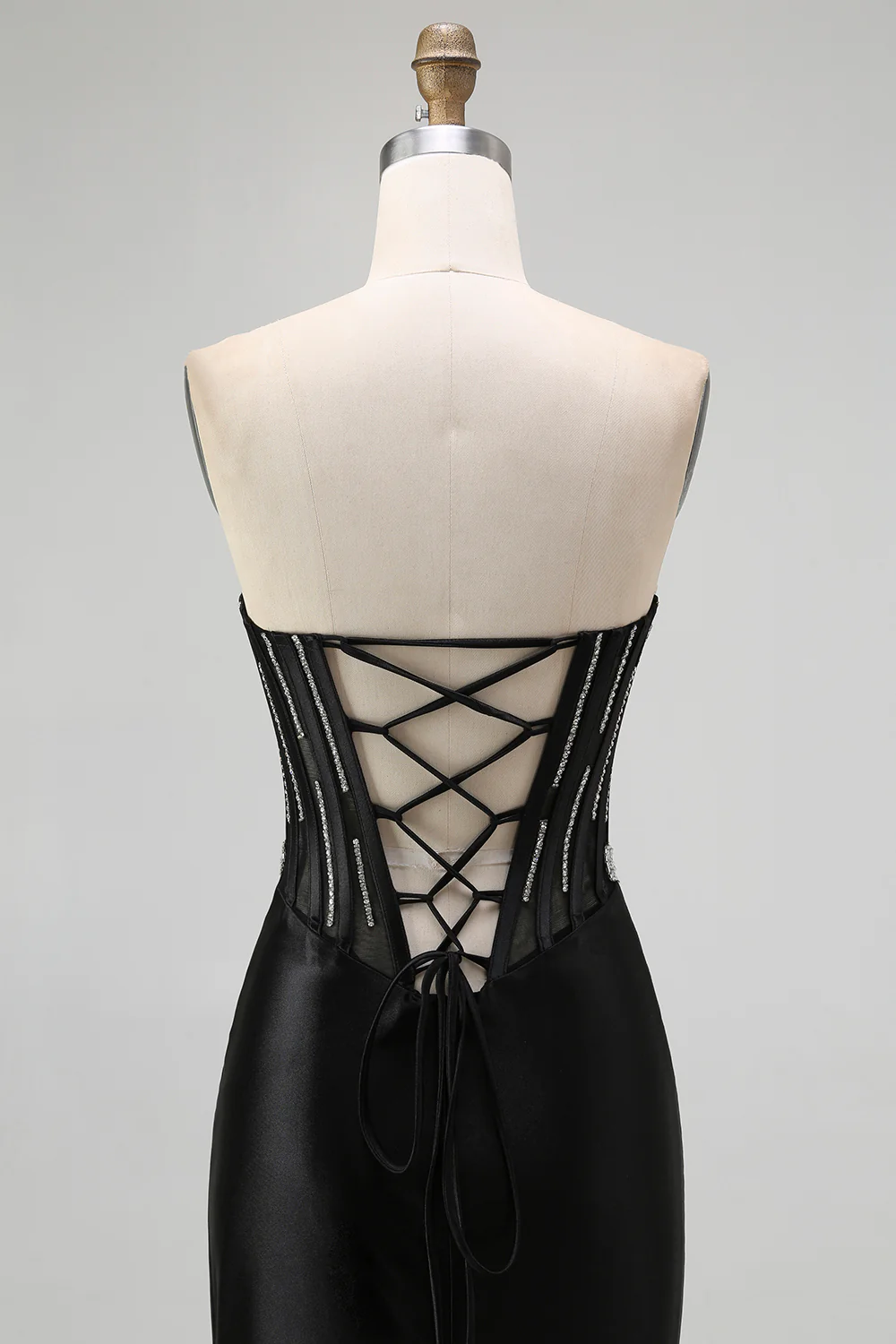 Sparkly Black Corset Mermaid Beaded Long Prom Dress with Slit - VNBITS