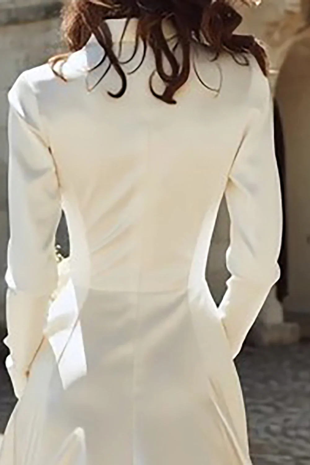 Ivory Peak Lapel A Line Midi Engagement Blazer Dress with Sleeves - VNBITS