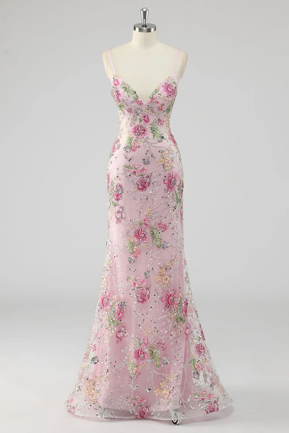 Sparkly Peacock Floral Beaded Mermaid Long Prom Dress with Sequins - VNBITS