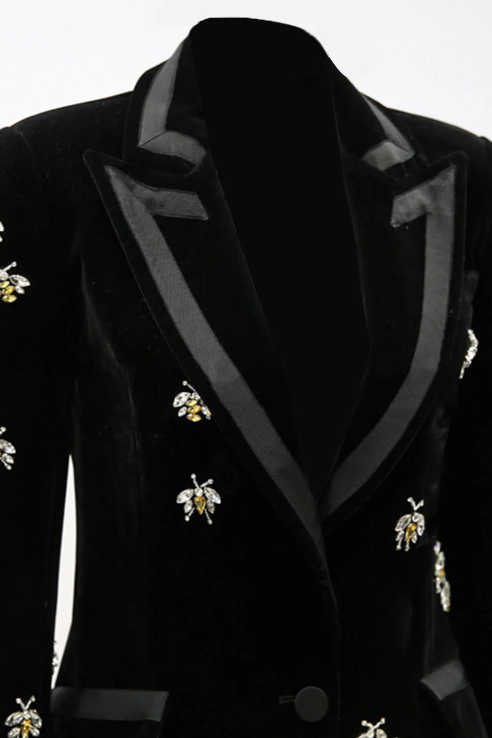 Peak Lapel Black Long Sleeves One Button Women Blazer - VNBITS