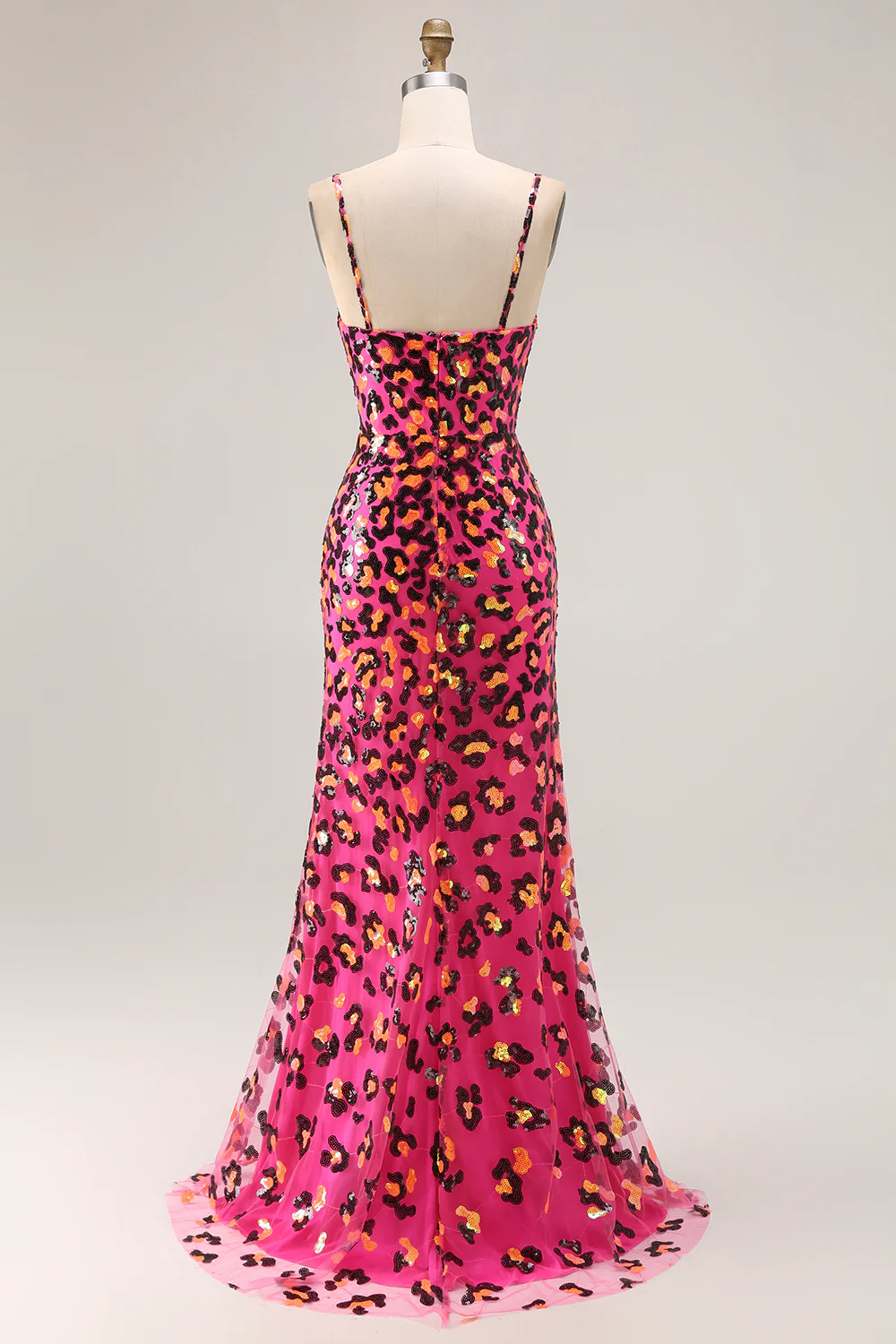 Sparkly Fuchsia Leopard Mermaid Long Prom Dress with Slit - VNBITS