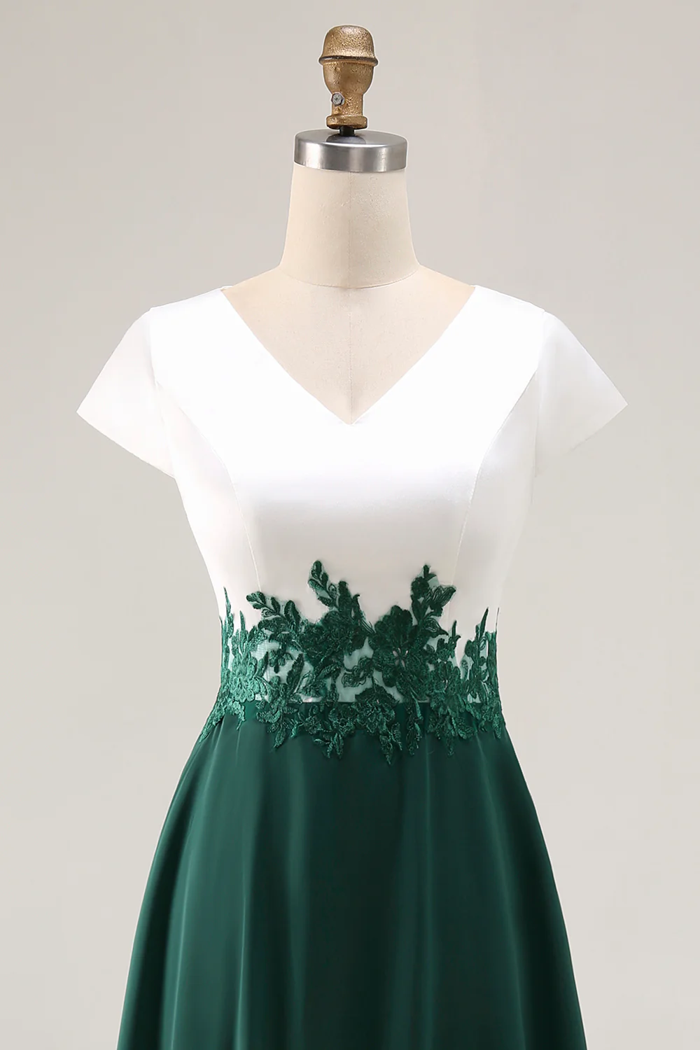 White Green V-Neck Appliqued Long Mother of the Bride Dress with Sleeves - VNBITS