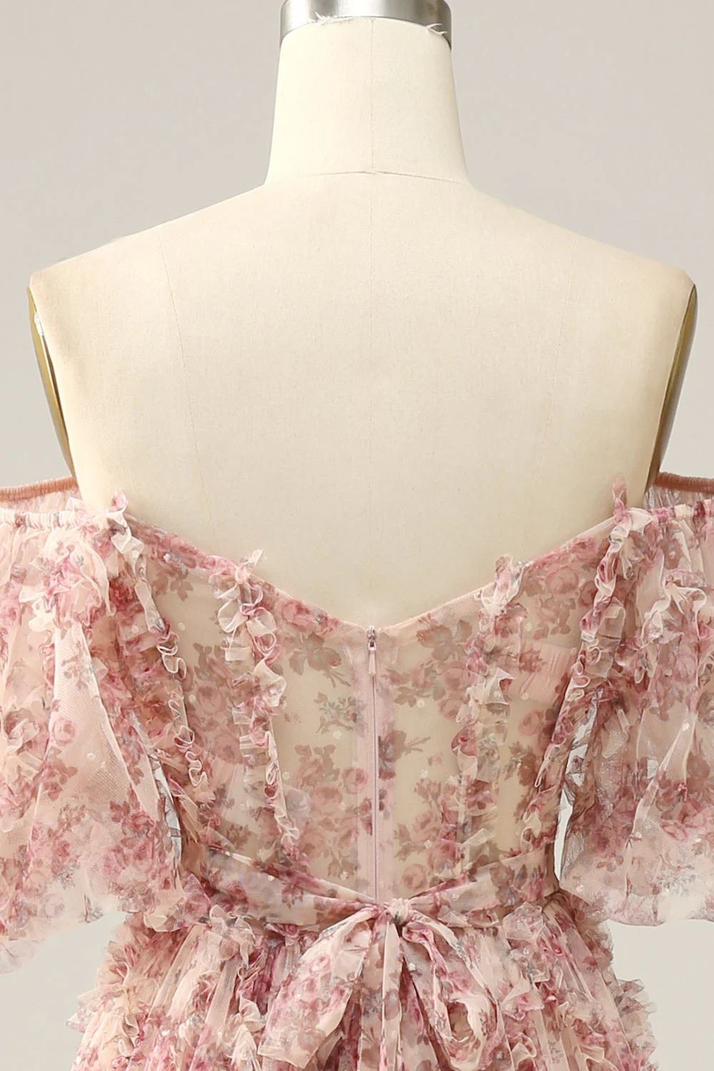Ivory Red Flower Off The Shoulder Prom Dress - VNBITS