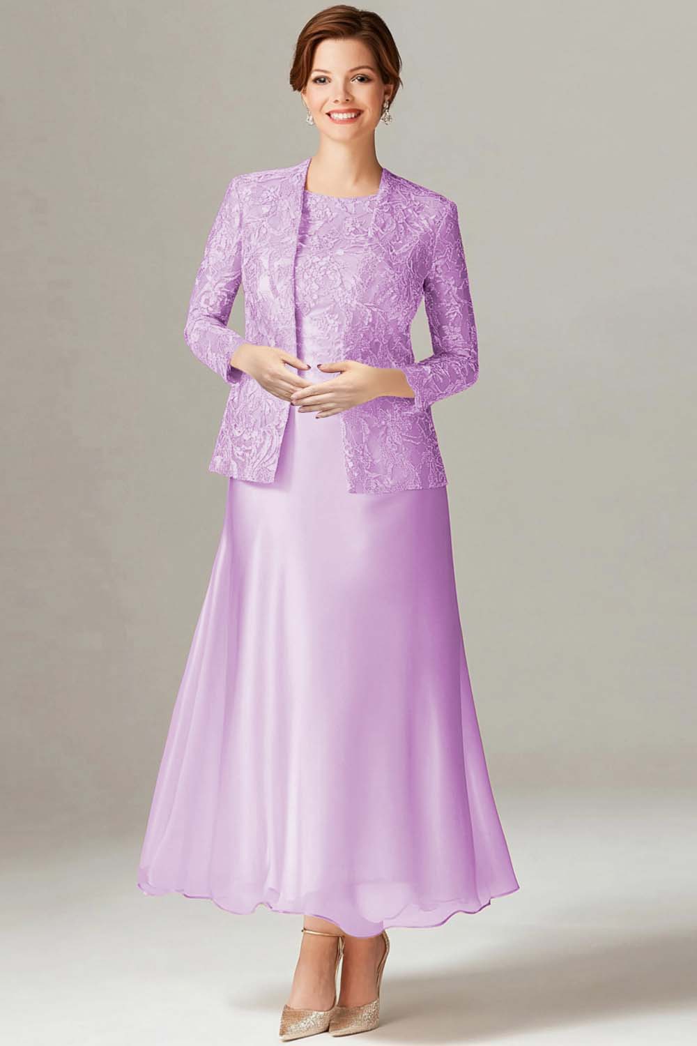 A-Line Boat Neck Dusty Sage 2-Piece Mother of the Bride Dress - VNBITS