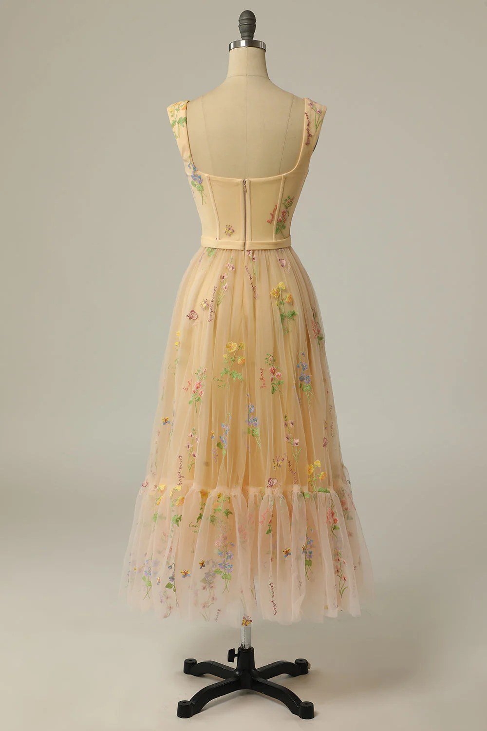 A Line Sweetheart Champagne Long Prom Dress with Embroidery - VNBITS