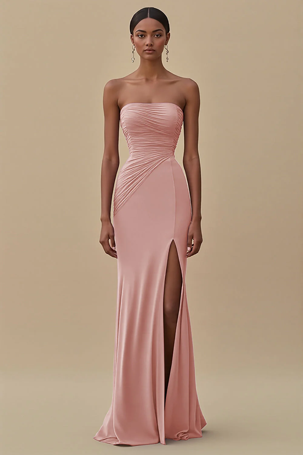 Elegant Black Sheath Chiffon Strapless Long Formal Dress with Slit - VNBITS