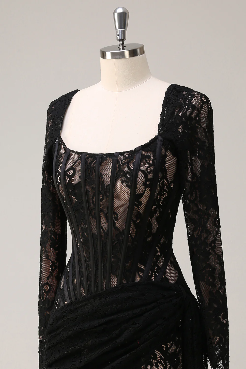 Black Sheath Corset Short Prom Dress with Long Sleeves - VNBITS