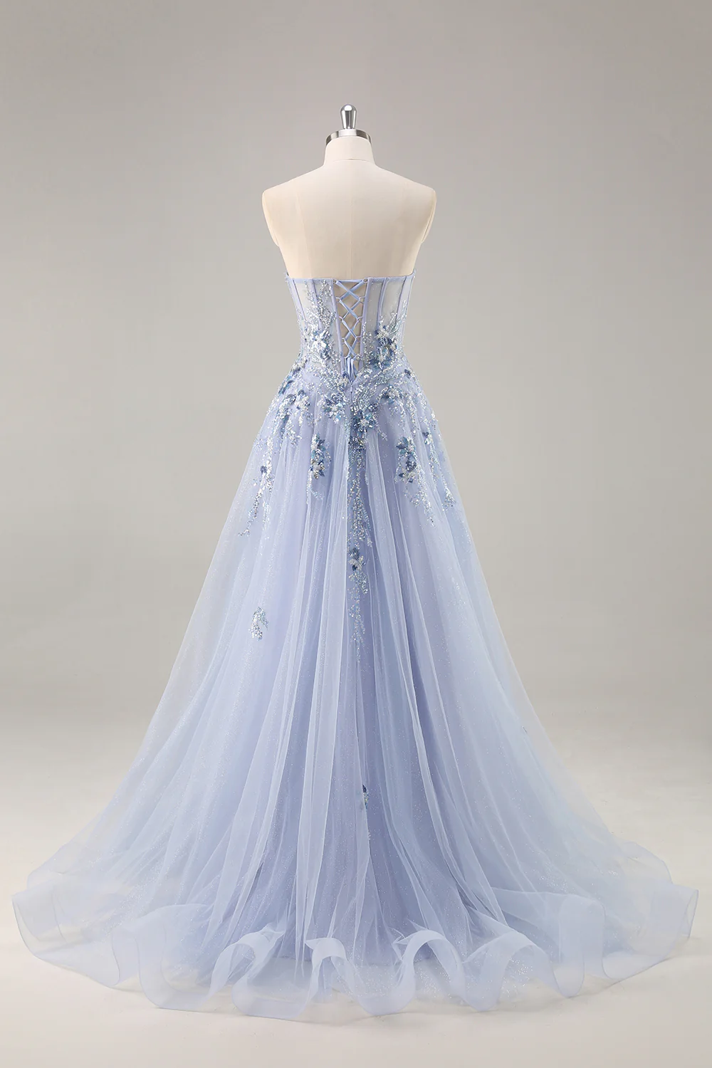 Sparkly Navy Corset Sweetheart Long Prom Dress with Appliques - VNBITS