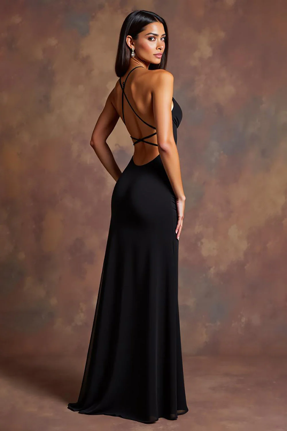 Black Satin Deep V-Neck Long Formal Dress with Slit - VNBITS
