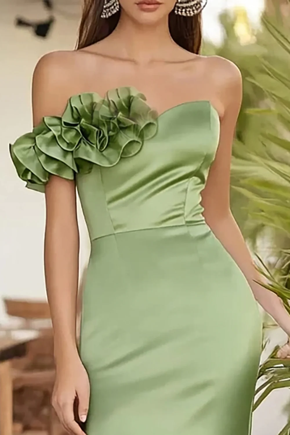 Sage Green One Shoulder Satin Long Mermaid Formal Dress - VNBITS