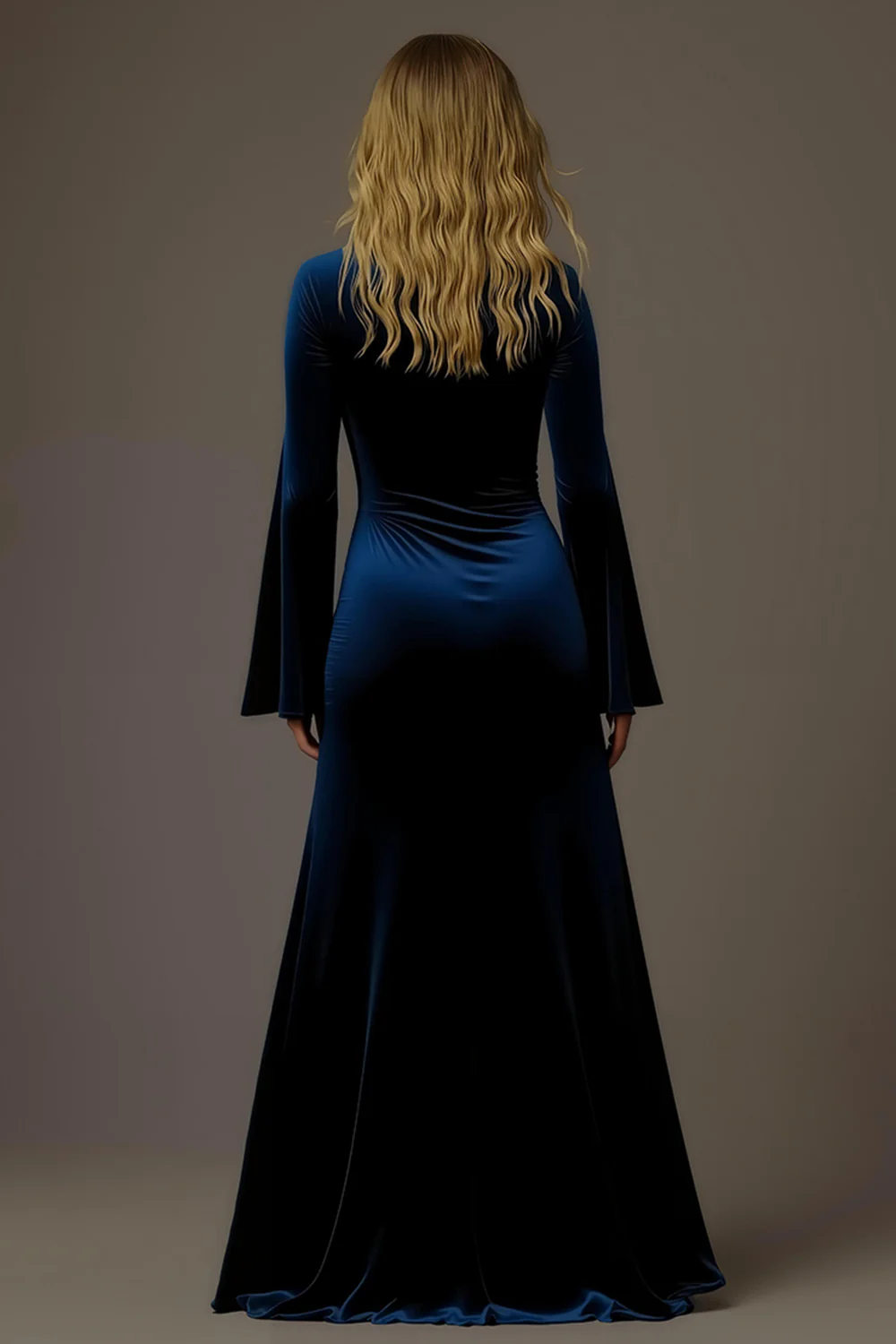 Royal Blue Velvet Sheath V-Neck Long Holiday Party Dress - VNBITS