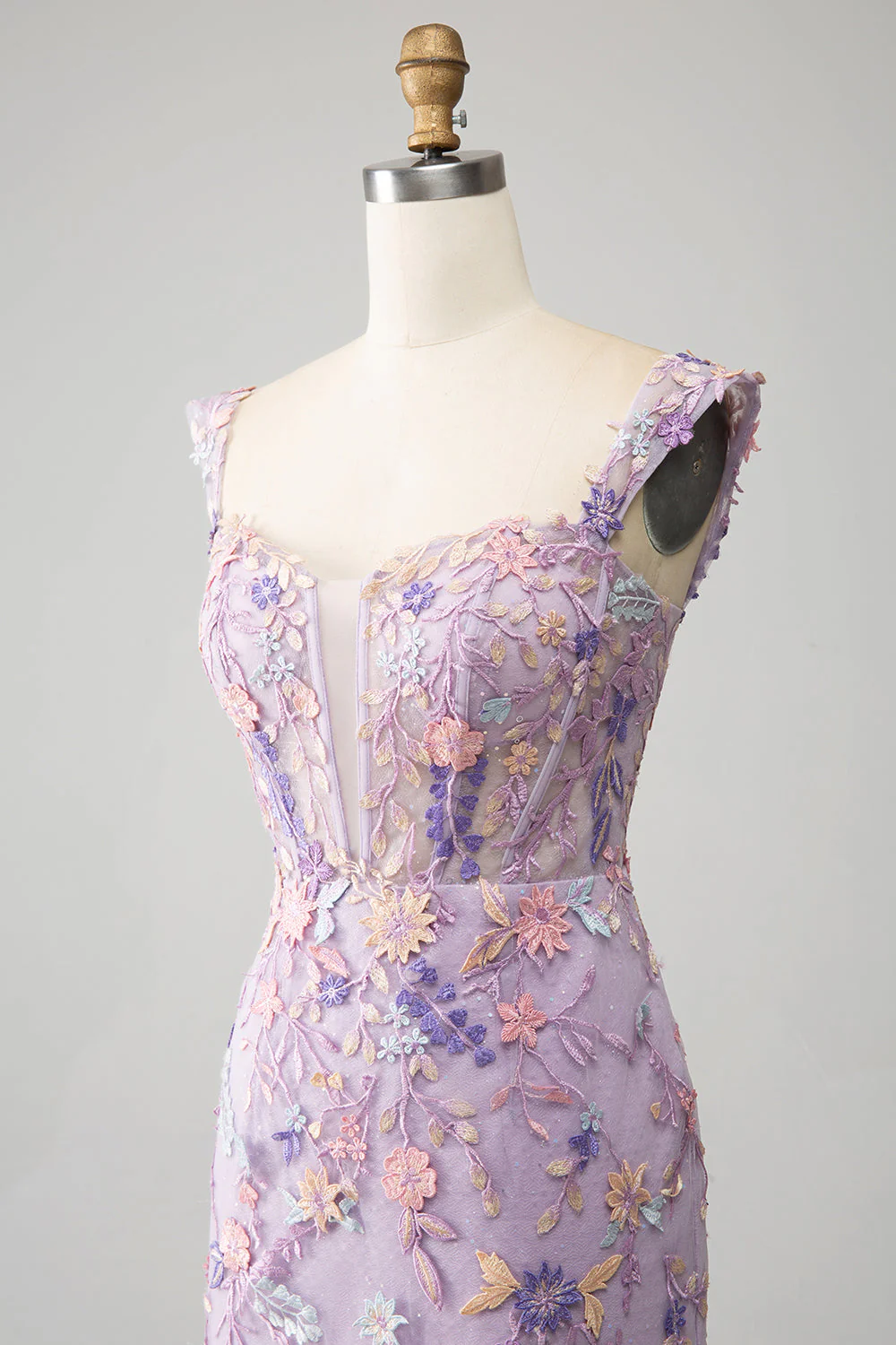Mauve Off The Shoulder Long Embroidered Mermaid Prom Dress Slit - VNBITS