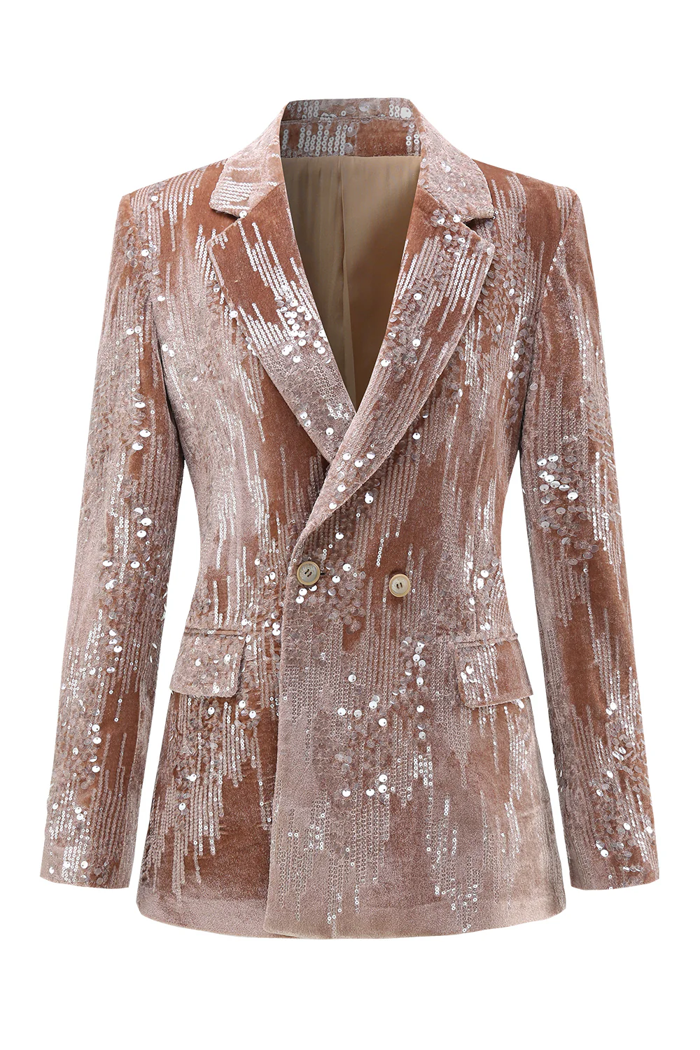 Sparkly Dusty Rose 2 Pieces Notched Lapel Women's Prom Suits with Feather - VNBITS