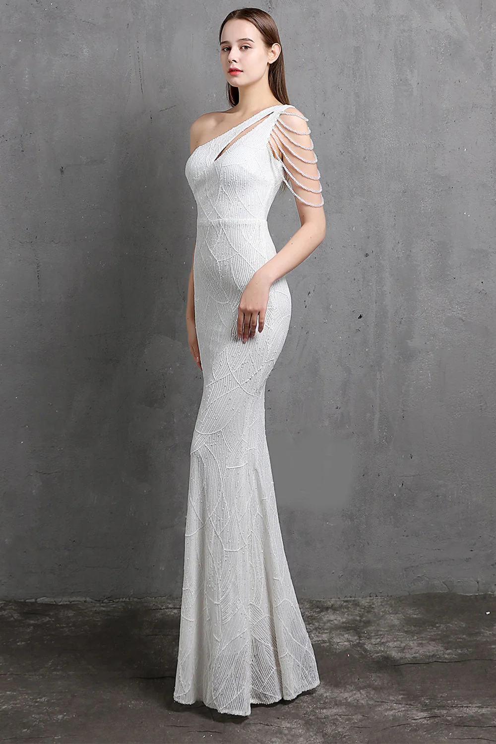 Gold Mermaid One Shoulder Sequin Prom Dresses - VNBITS