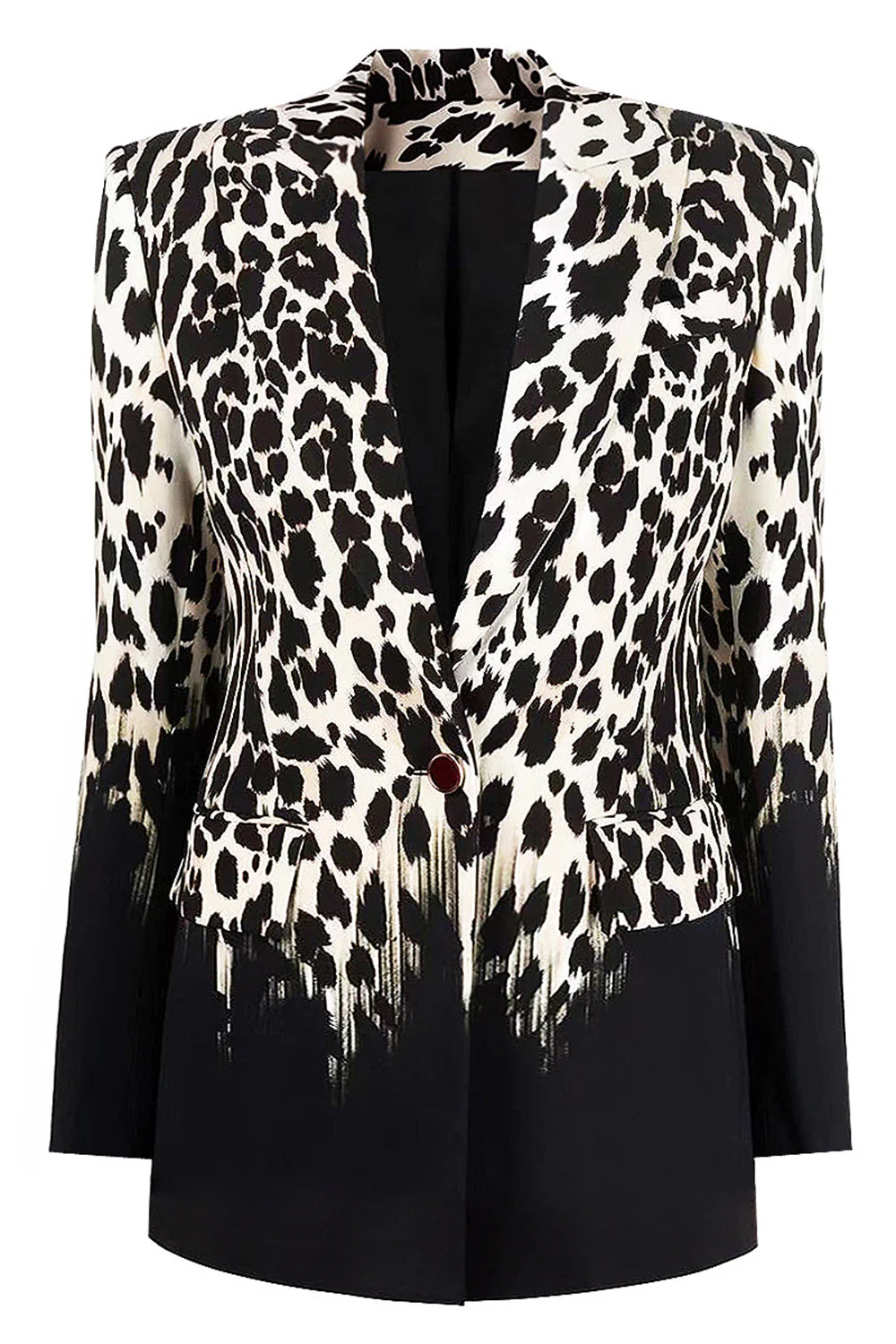 Black and White Leapard Pattern Peak Lapel One Button Women Blazer - VNBITS