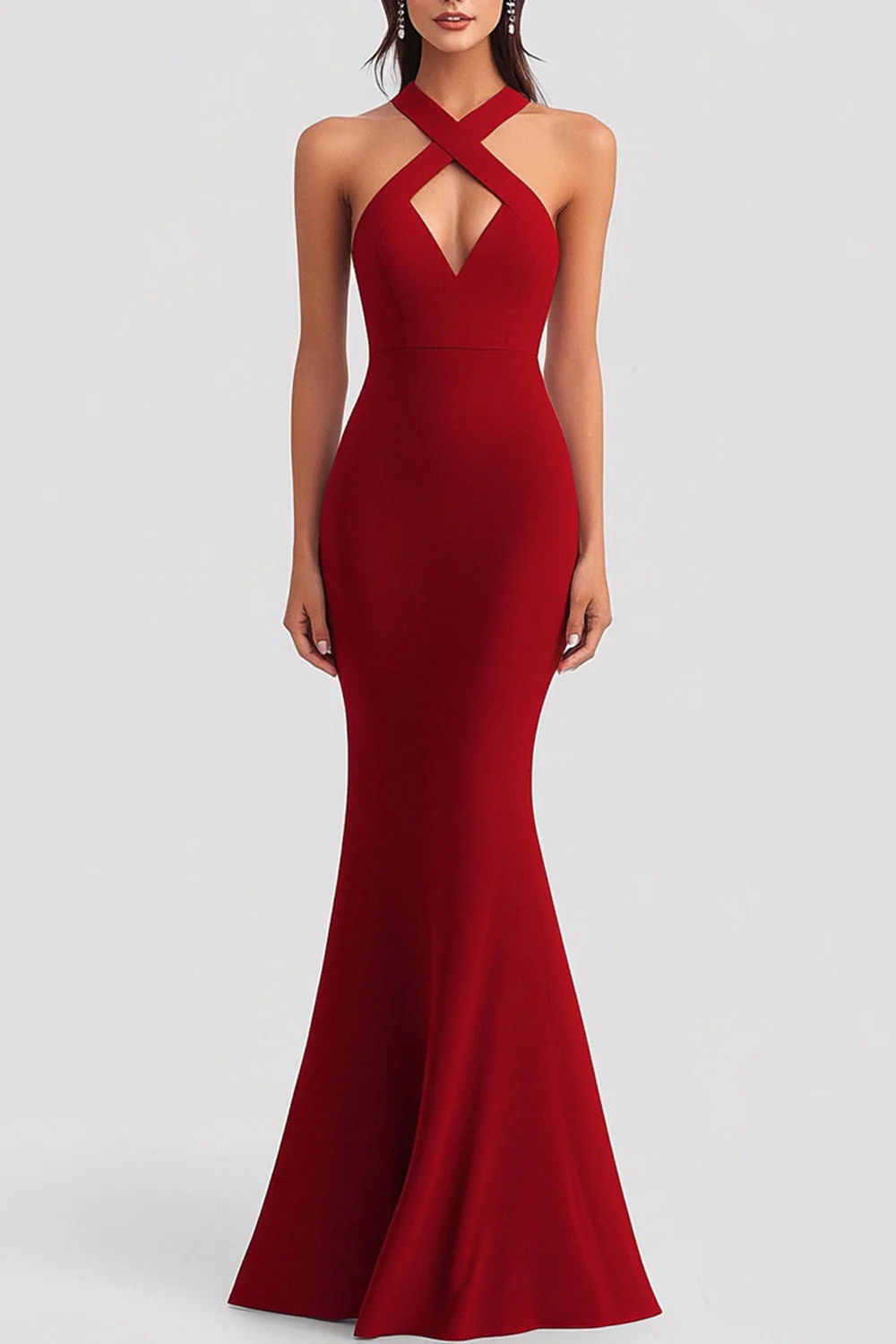 Red Mermaid Convertible straps Satin Formal Dress - VNBITS