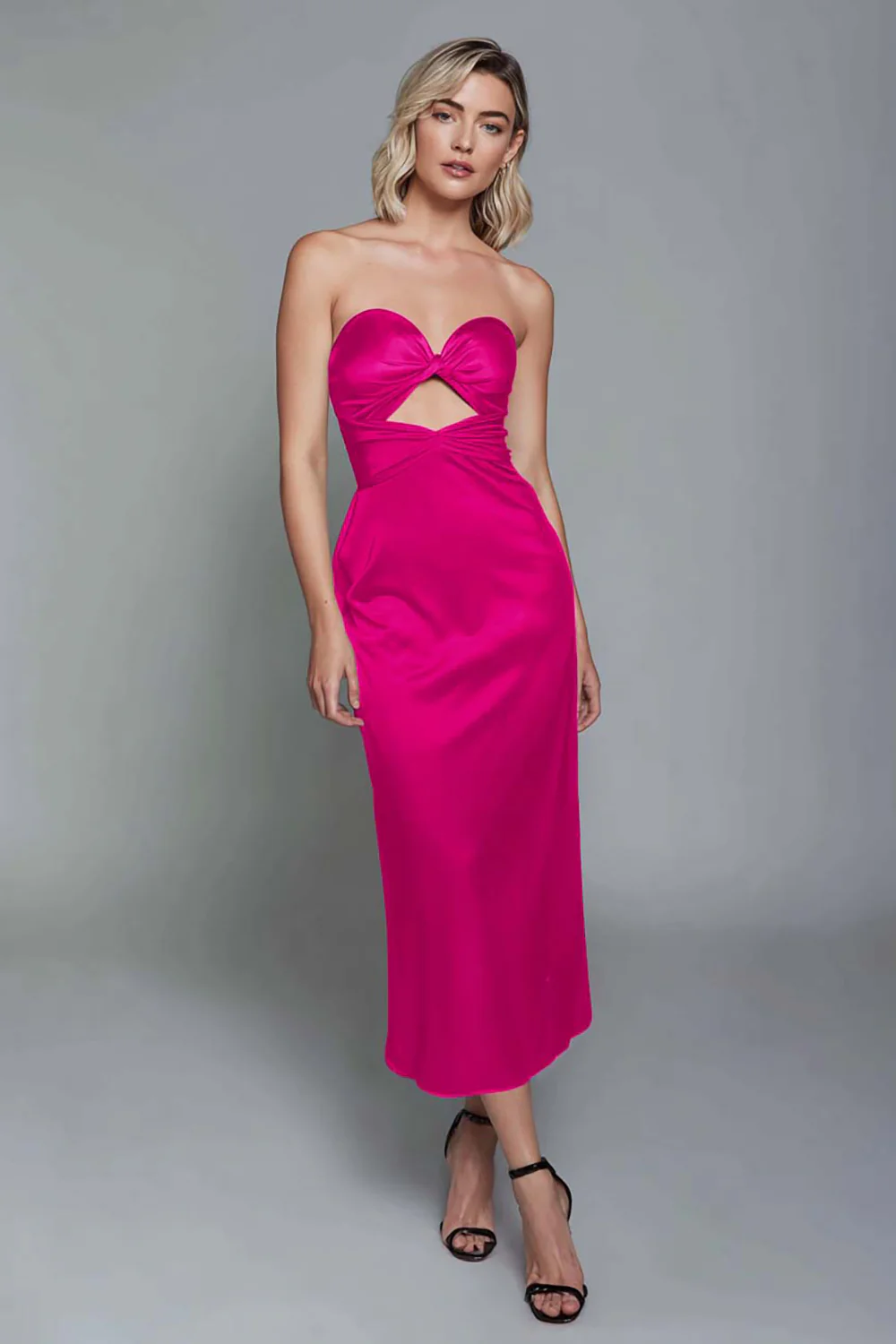 Dusty Blue Sweetheart Sheath Cut Out Satin Ankle Length Formal Dress - VNBITS