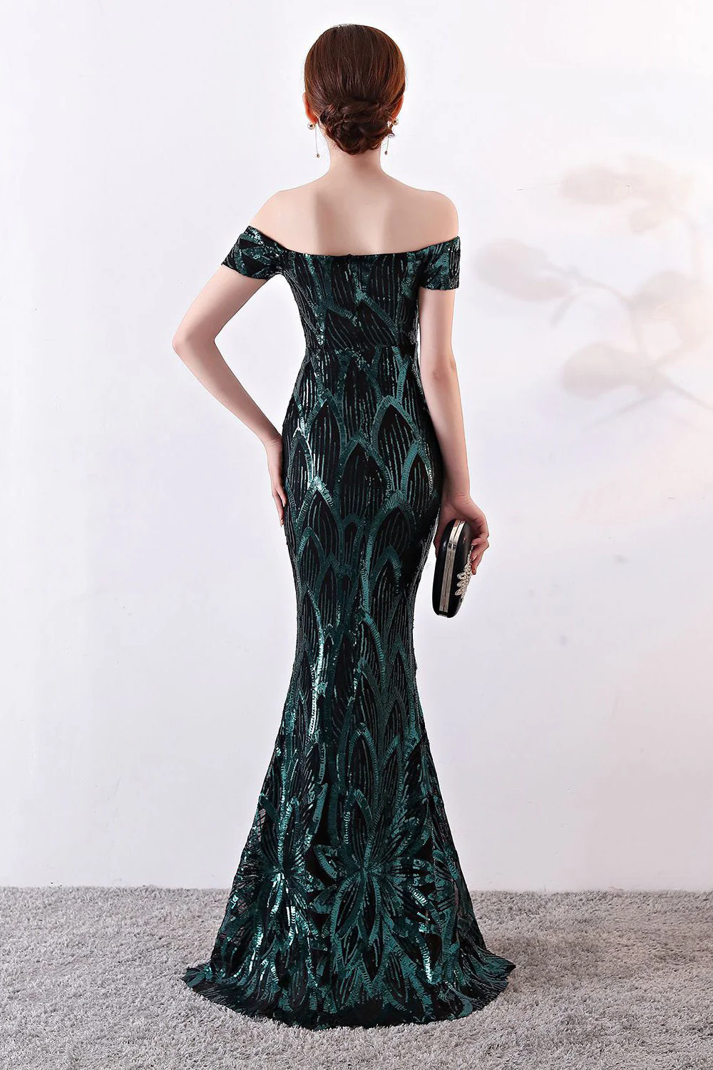 Black Off The Shoulder Mermaid Evening Dress - VNBITS