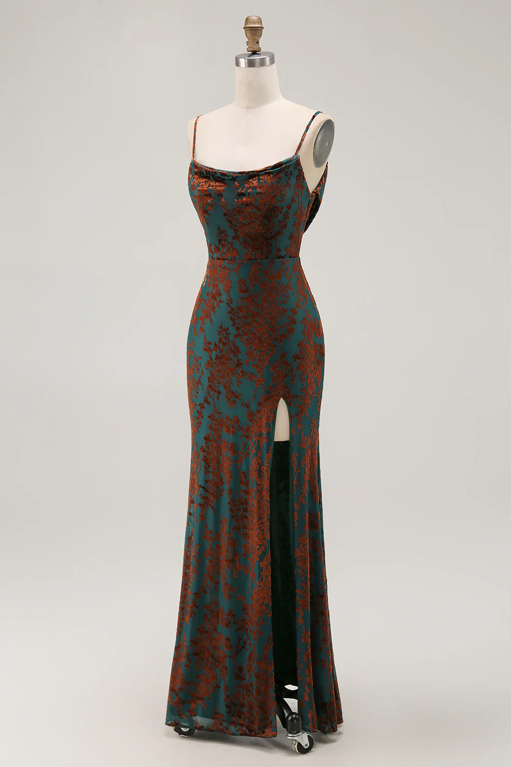 Dark Green Mermaid Velvet Long Wedding Guest Dress with Slit - VNBITS
