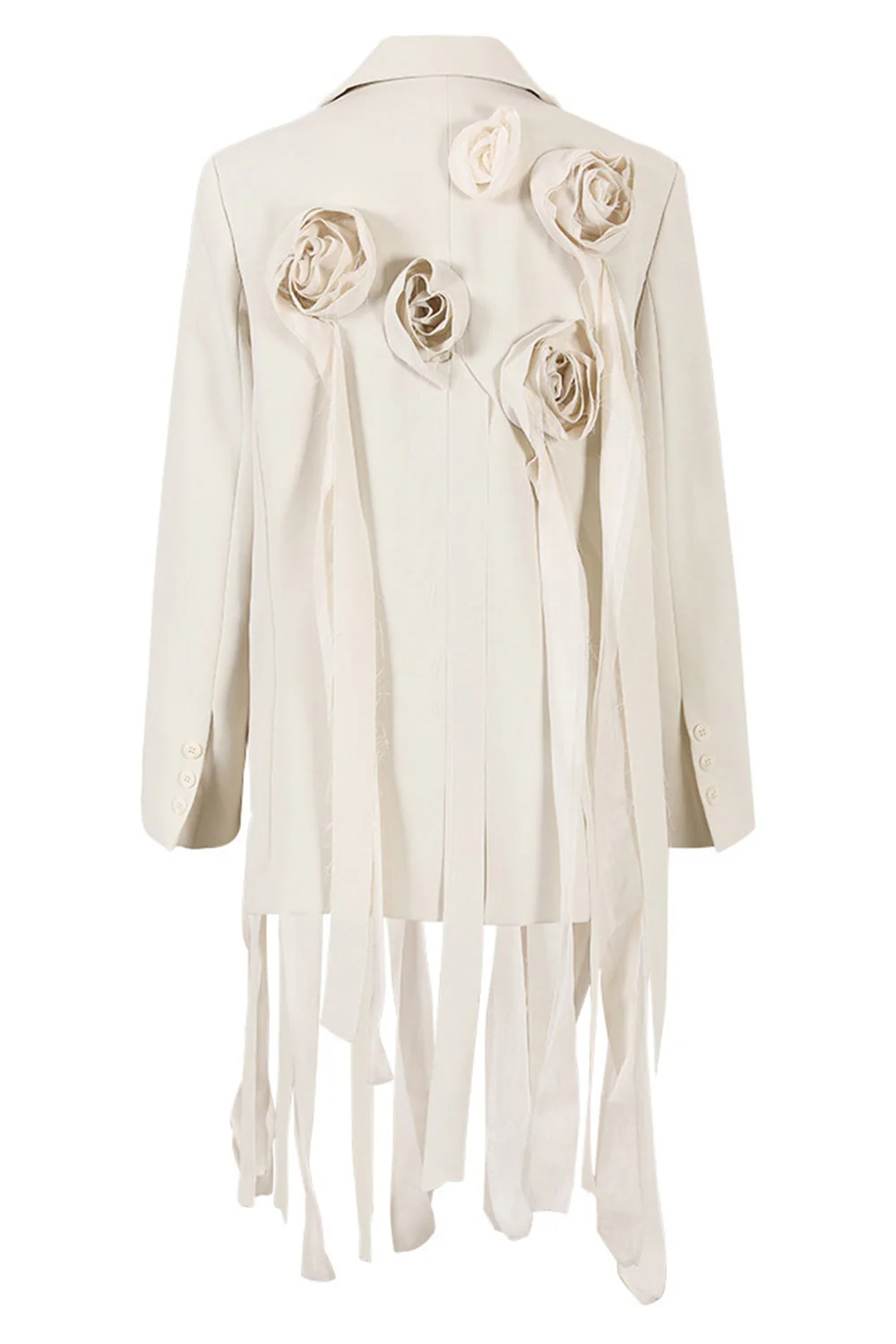Ivory Floral Irregular Long Women Blazer - VNBITS