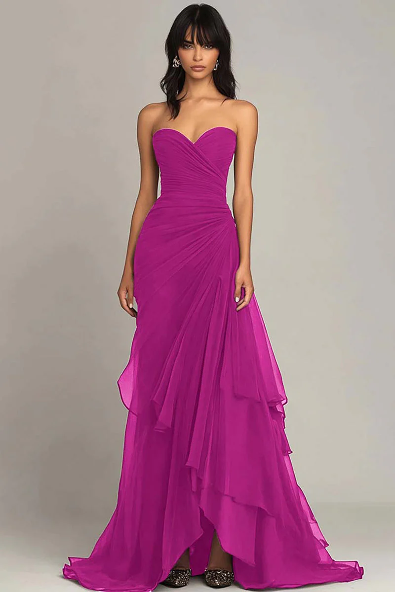 Black Sweetheart Ruched Ruffled Long Formal Dress - VNBITS