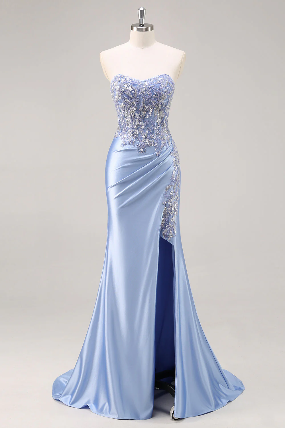 Sparkly Dark Green Corset Satin Mermaid Long Prom Dress with Slit - VNBITS