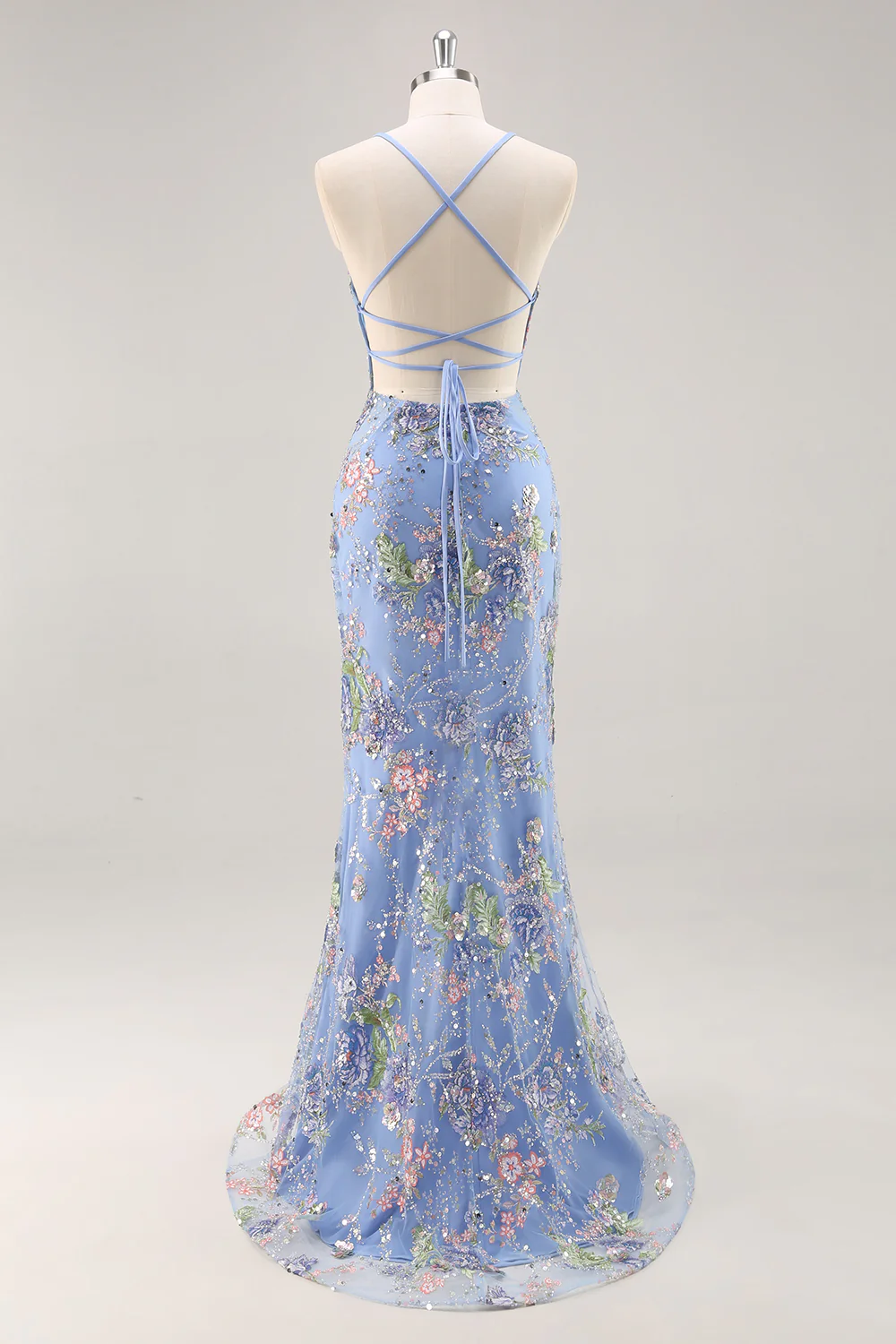 Sparkly Peacock Floral Beaded Mermaid Long Prom Dress with Sequins - VNBITS