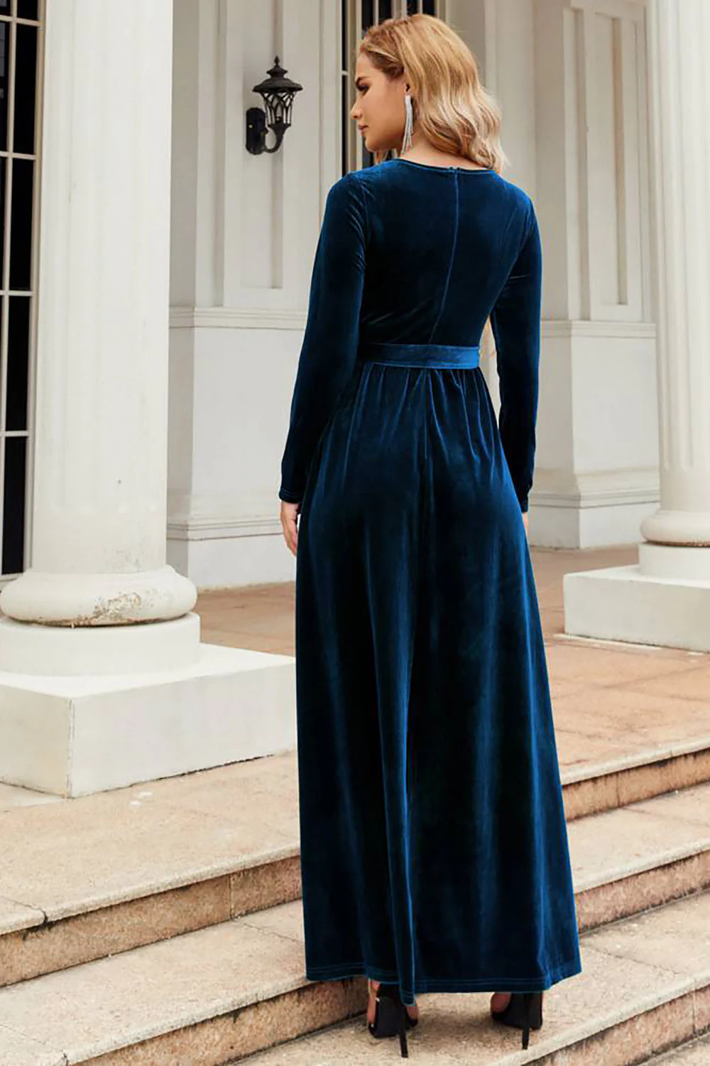 Long Sleeves A Line Velvet Holiday Party Dress - VNBITS