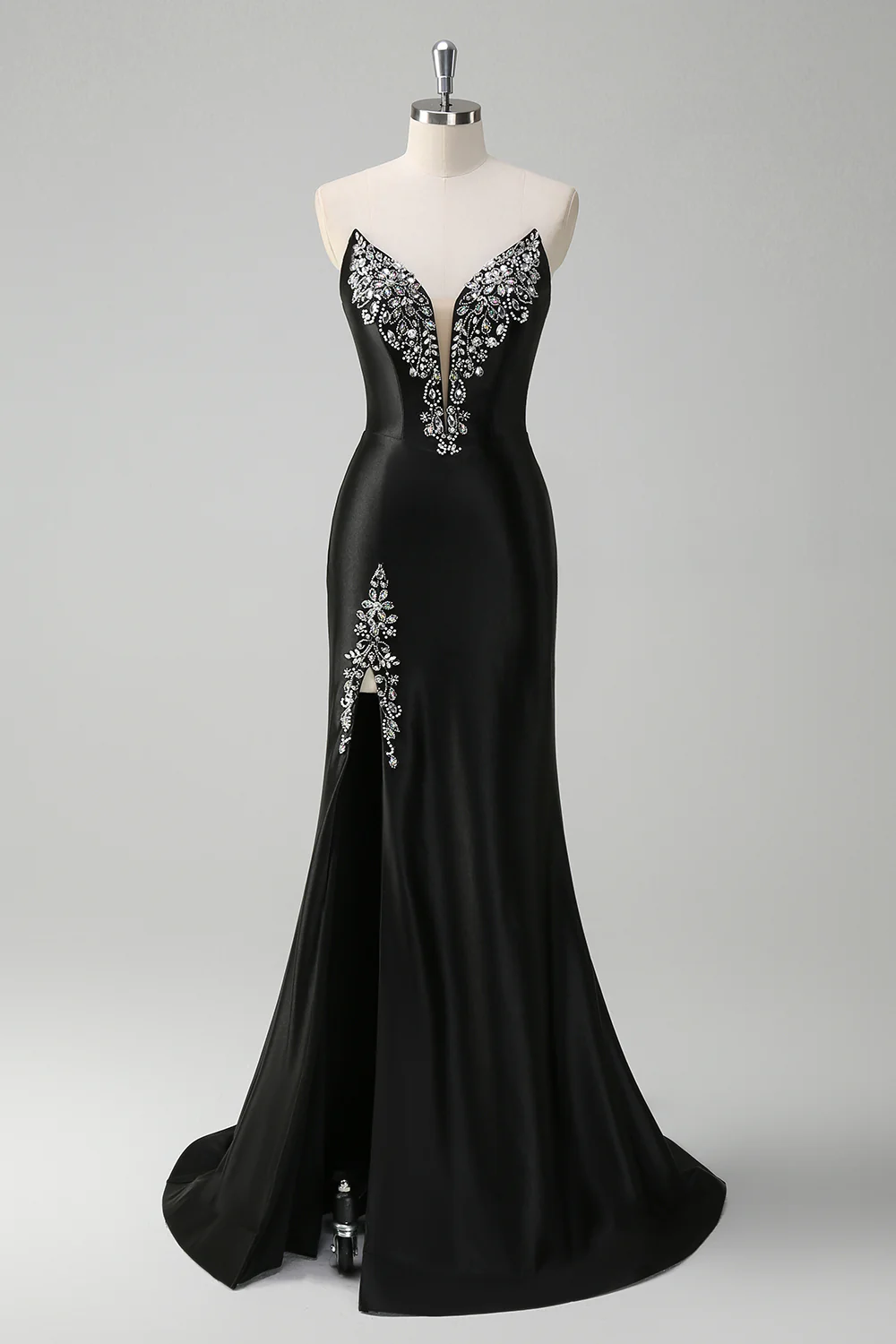 Sparkly Black Mermaid Beaded Long Prom Dress with Slit - VNBITS