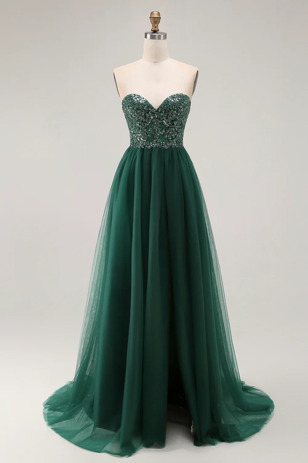 Sparkly Dark Green Sweetheart Long Prom Dress with Sequins - VNBITS