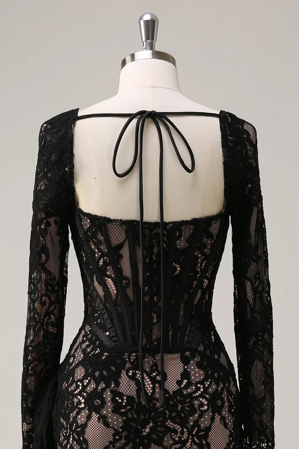 Black Sheath Corset Short Prom Dress with Long Sleeves - VNBITS