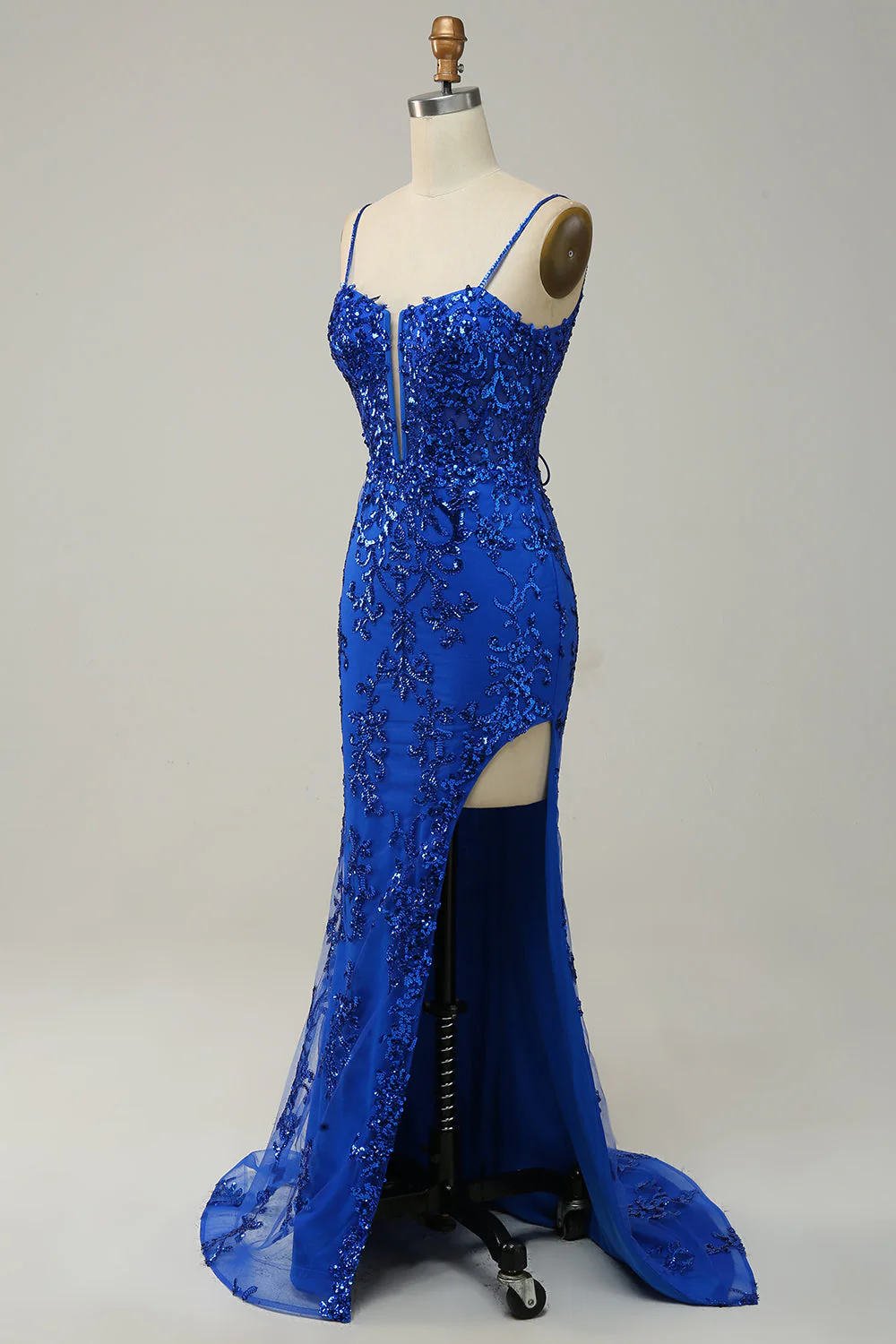 Red Spaghetti Straps Appliques Prom Dress with Slit - VNBITS