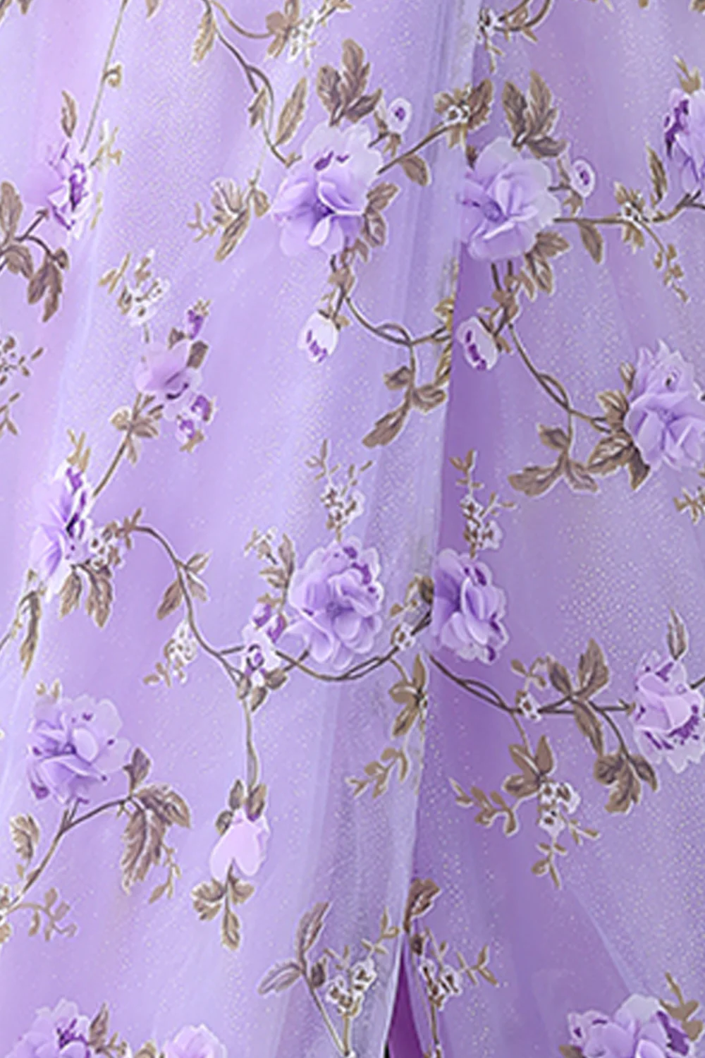 Floral Lilac A Line Tulle One Shoulder Long Prom Dress with Slit - VNBITS