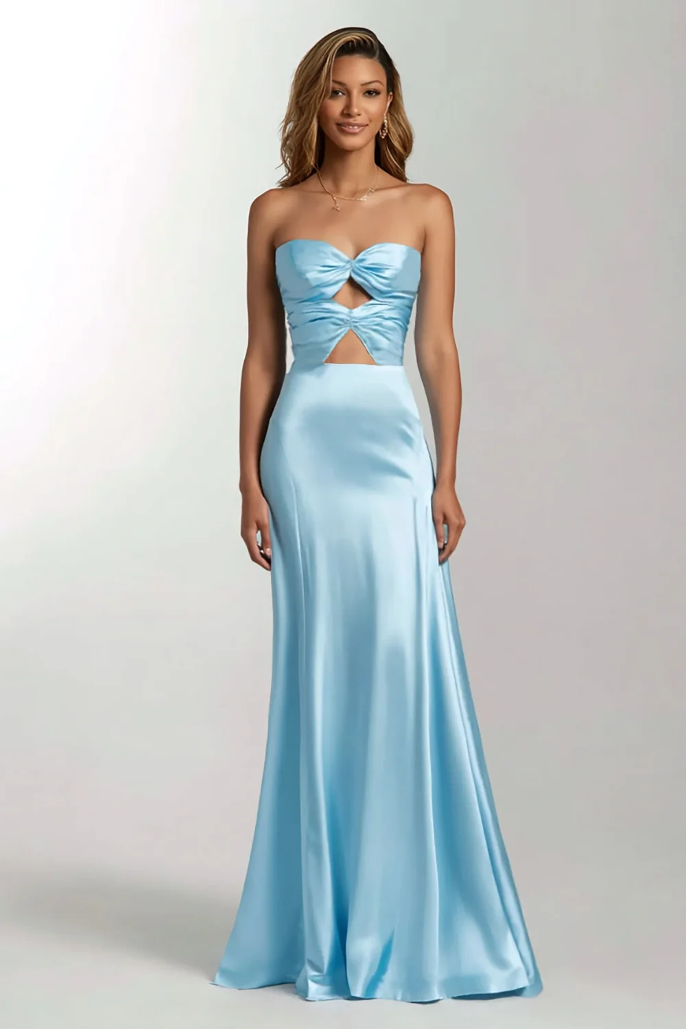 Sky Blue Mermaid Sweetheart Satin Long Formal Dress - VNBITS