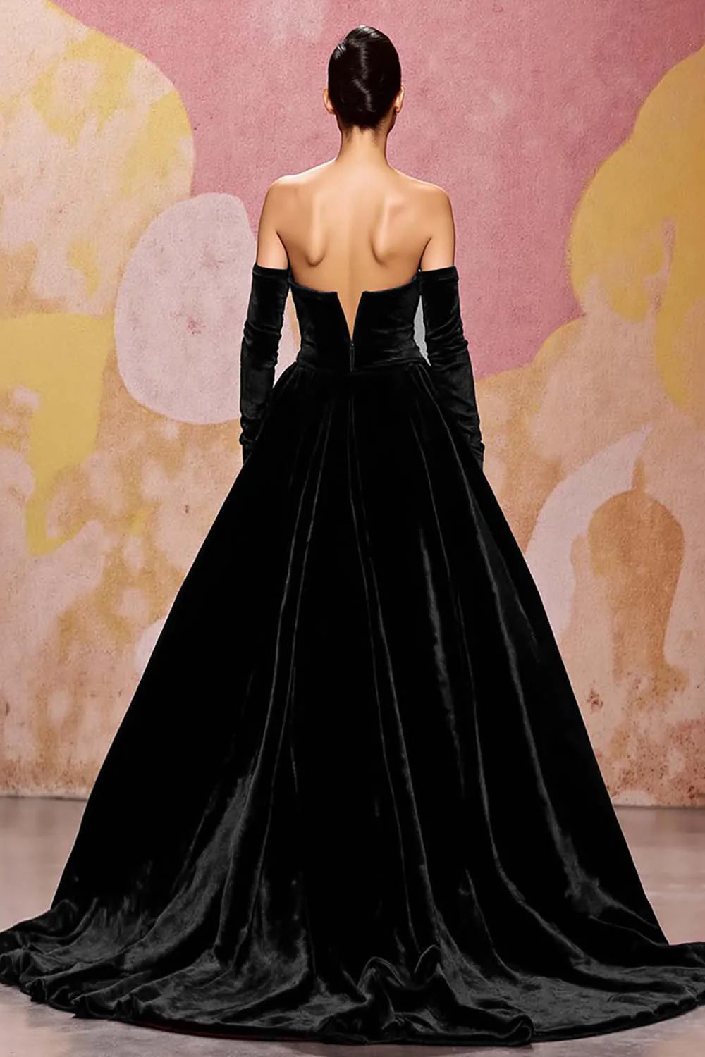 Dark Red Velvet A Line Long Off the Shoulder Evening Dress - VNBITS