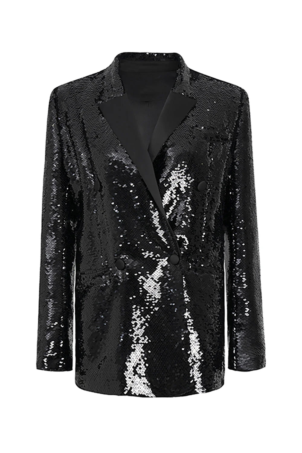 Sparkly Black Sequins Longline Oversized Prom Blazer For Women - VNBITS