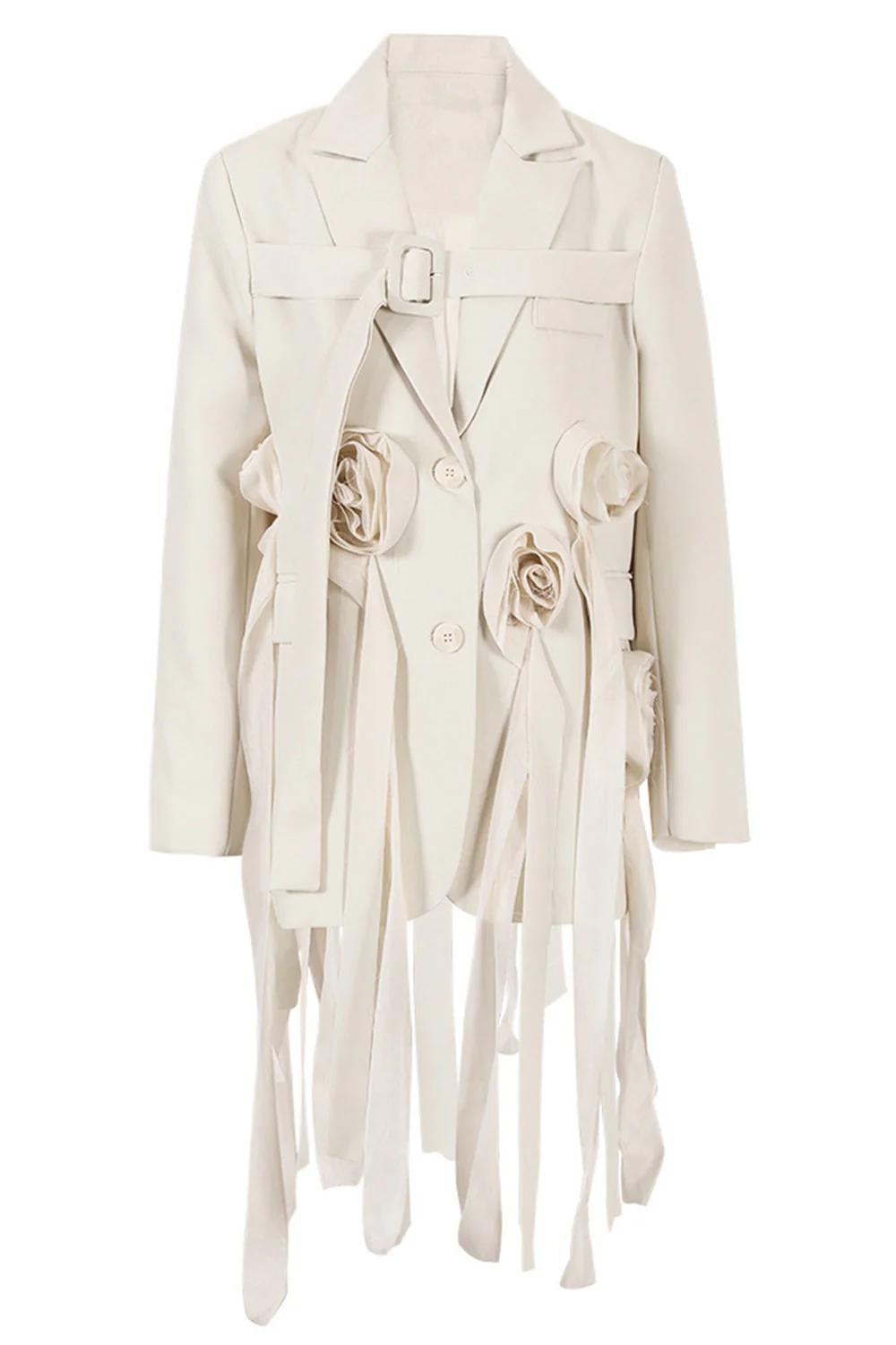 Ivory Floral Irregular Long Women Blazer - VNBITS