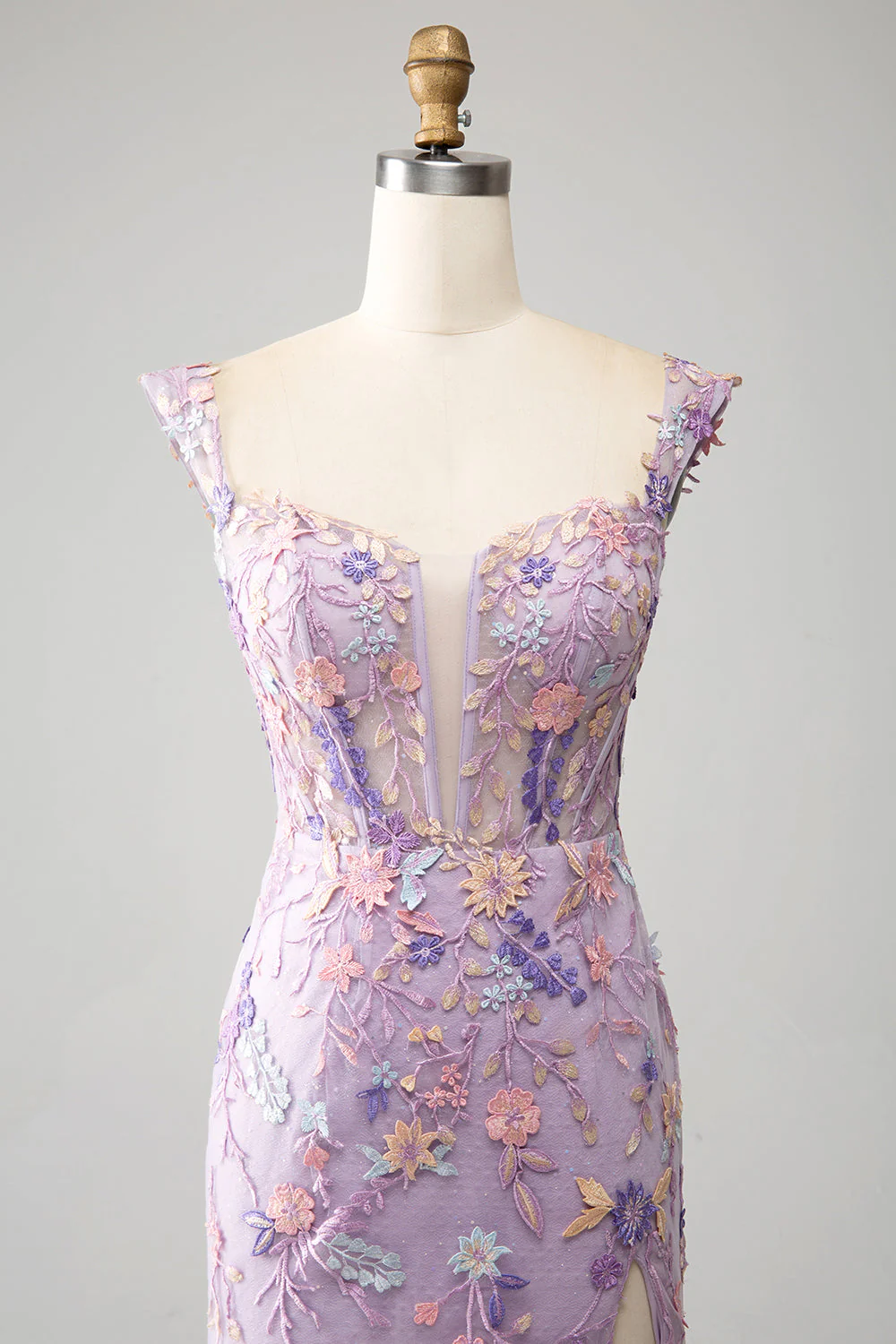 Mauve Off The Shoulder Long Embroidered Mermaid Prom Dress Slit - VNBITS