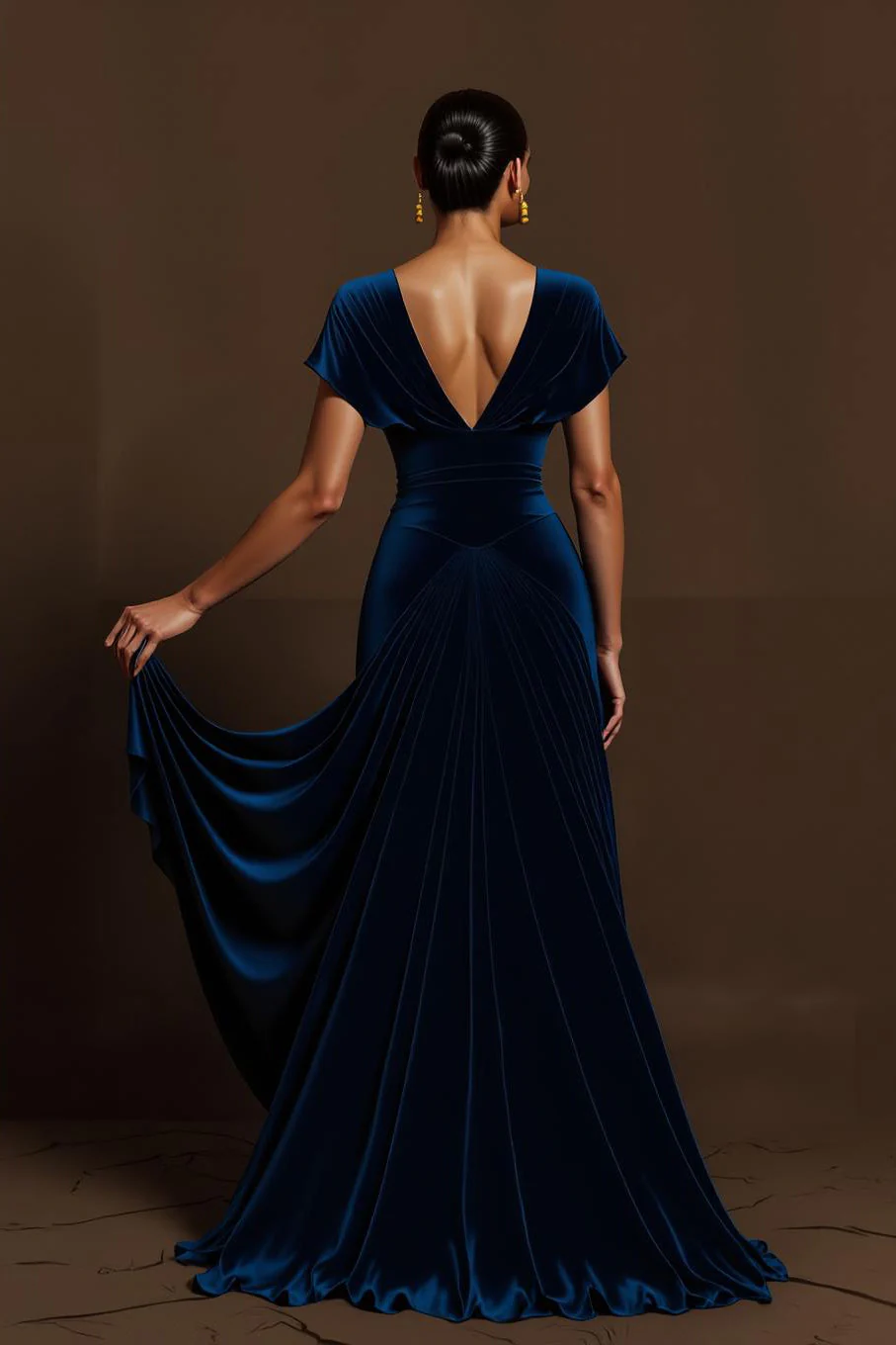 Simple Royal Blue V-Neck Long Holiday Party Dress with Sleeves - VNBITS