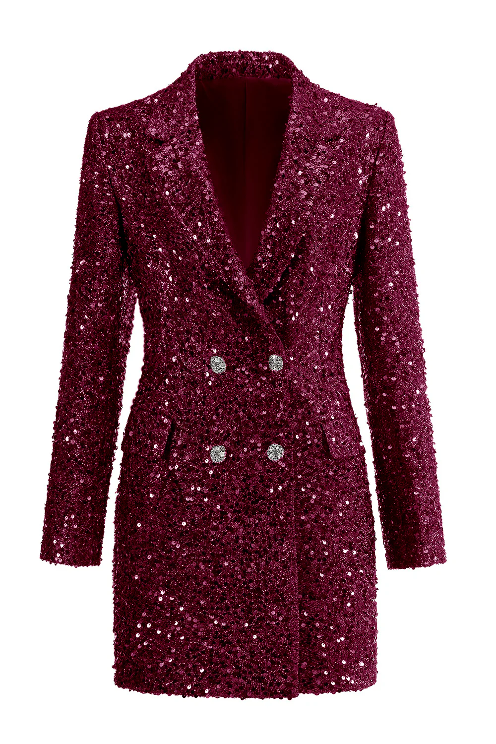 Sparkly Fuchsia Notched Lapel Women's Long Blazer - VNBITS