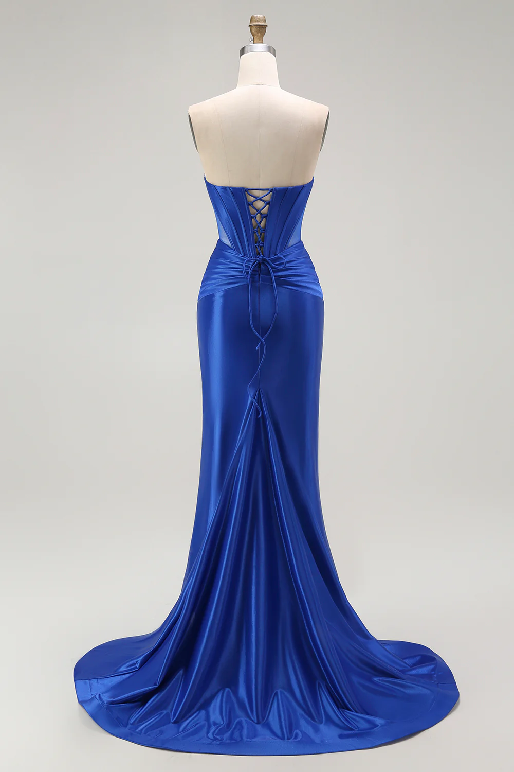 Sparkly Royal Blue Mermaid Corset Long Prom Dress with Beading - VNBITS