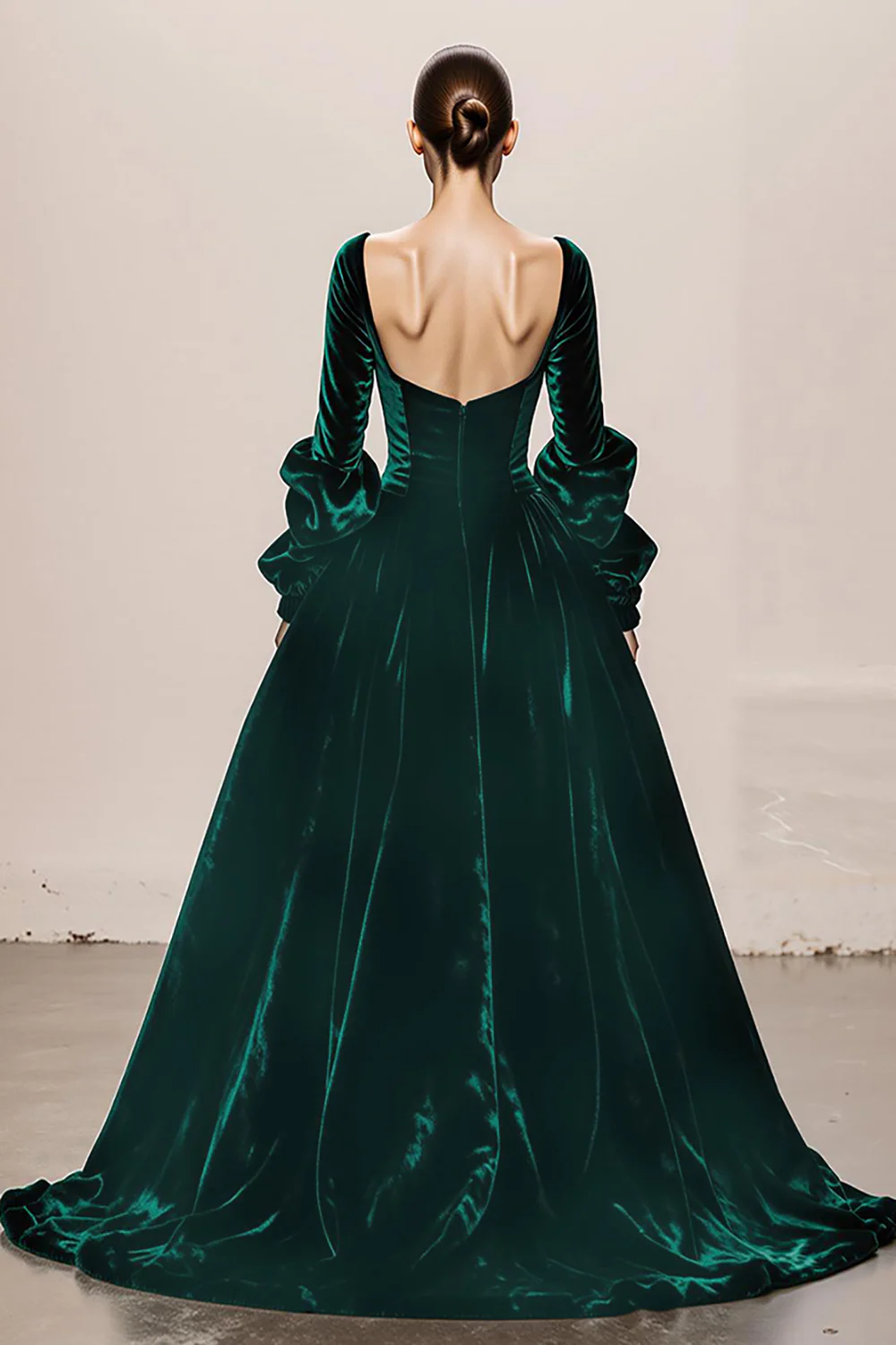 Dark Green Velvet Ball Gown Square Neck Long Holiday Party Dress - VNBITS