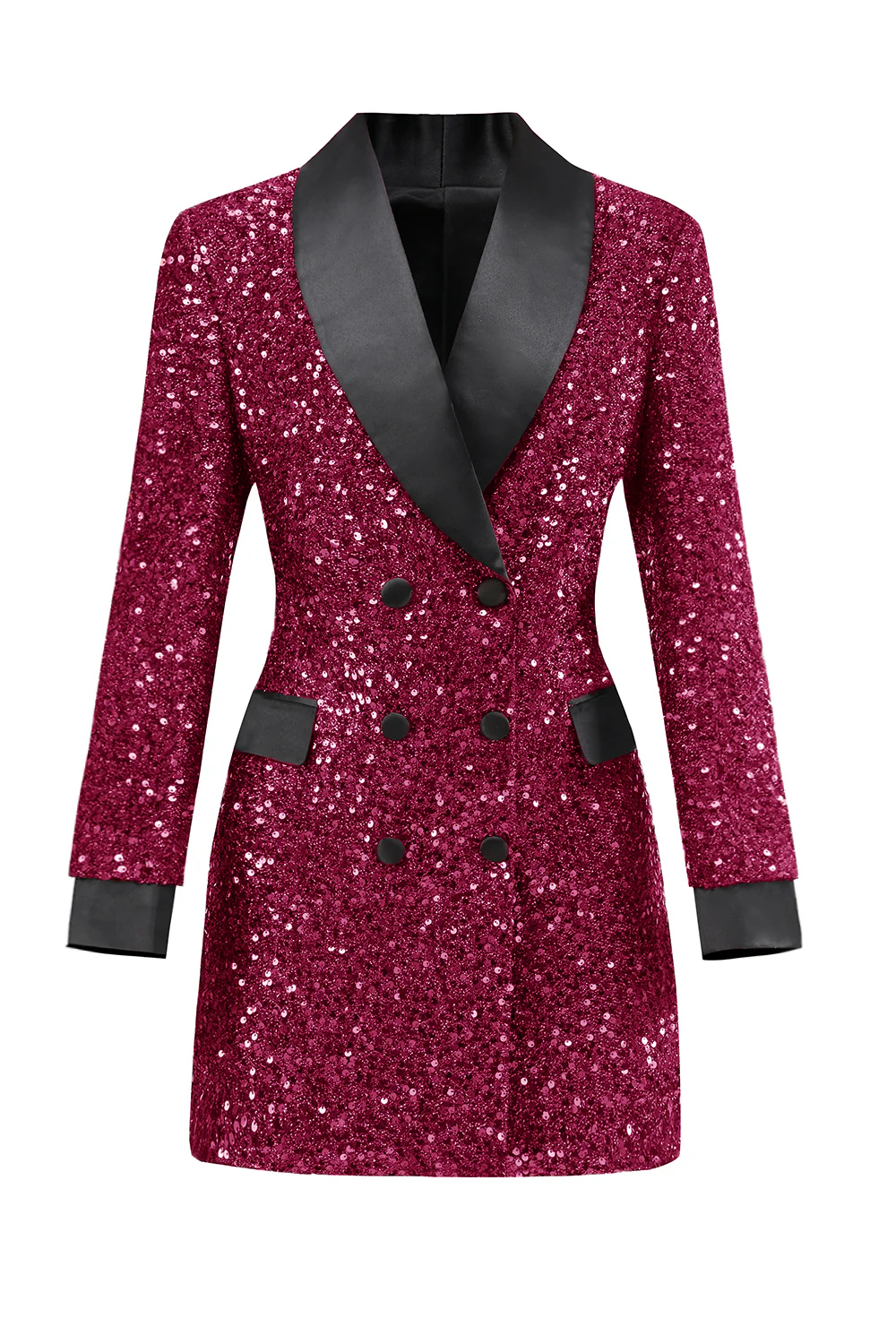 Sparkly Burgundy Bodycon Maxi Women's Blazer - VNBITS