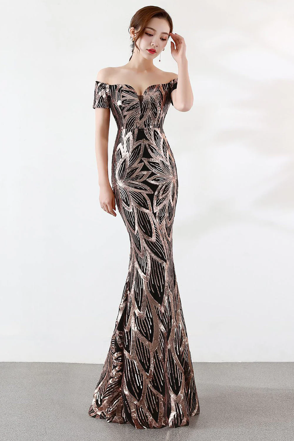 Black Off The Shoulder Mermaid Evening Dress - VNBITS