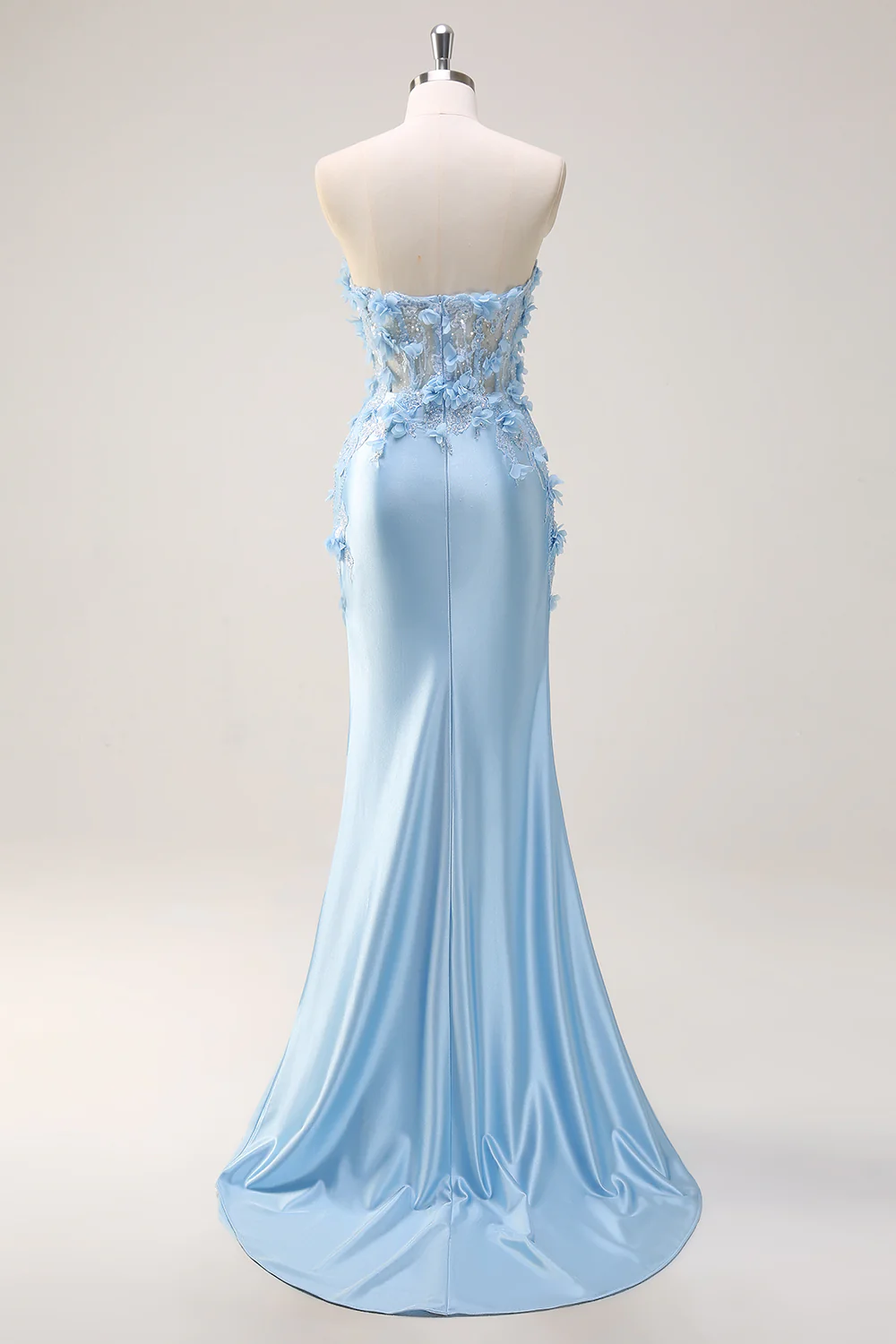 Sky Blue Sheath Floral Sweetheart Long Prom Dress with Slit - VNBITS