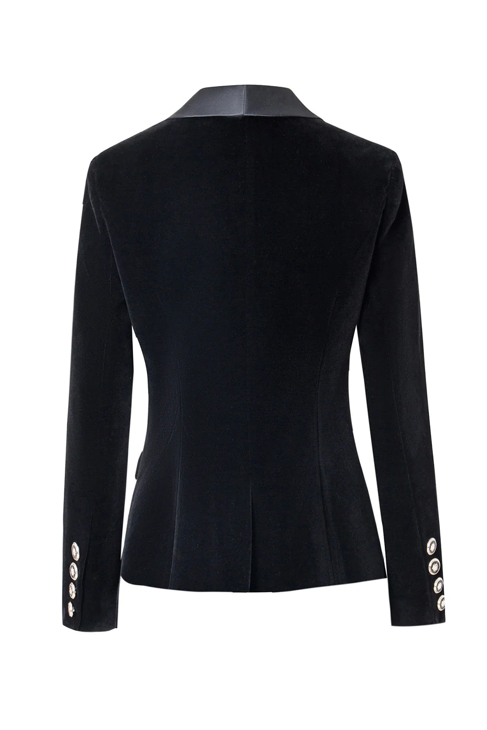 Black Slim Fit Buttoned Velvet Women Blazer - VNBITS