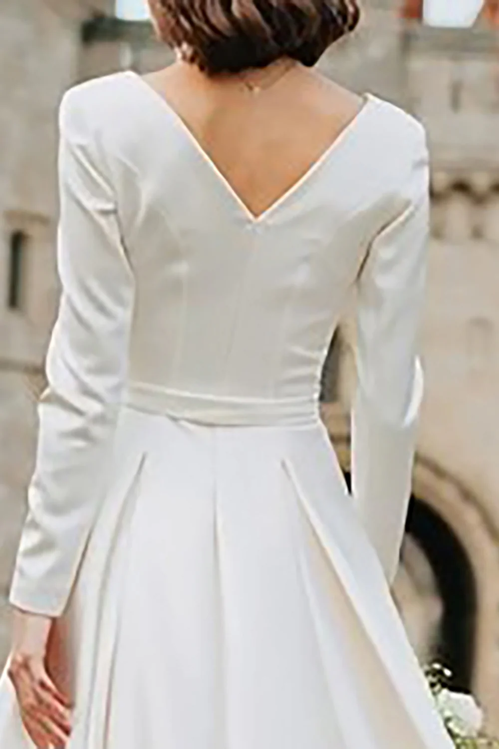 Ivory Boat Neck A Line Long Engagement Dress with Sleeves - VNBITS