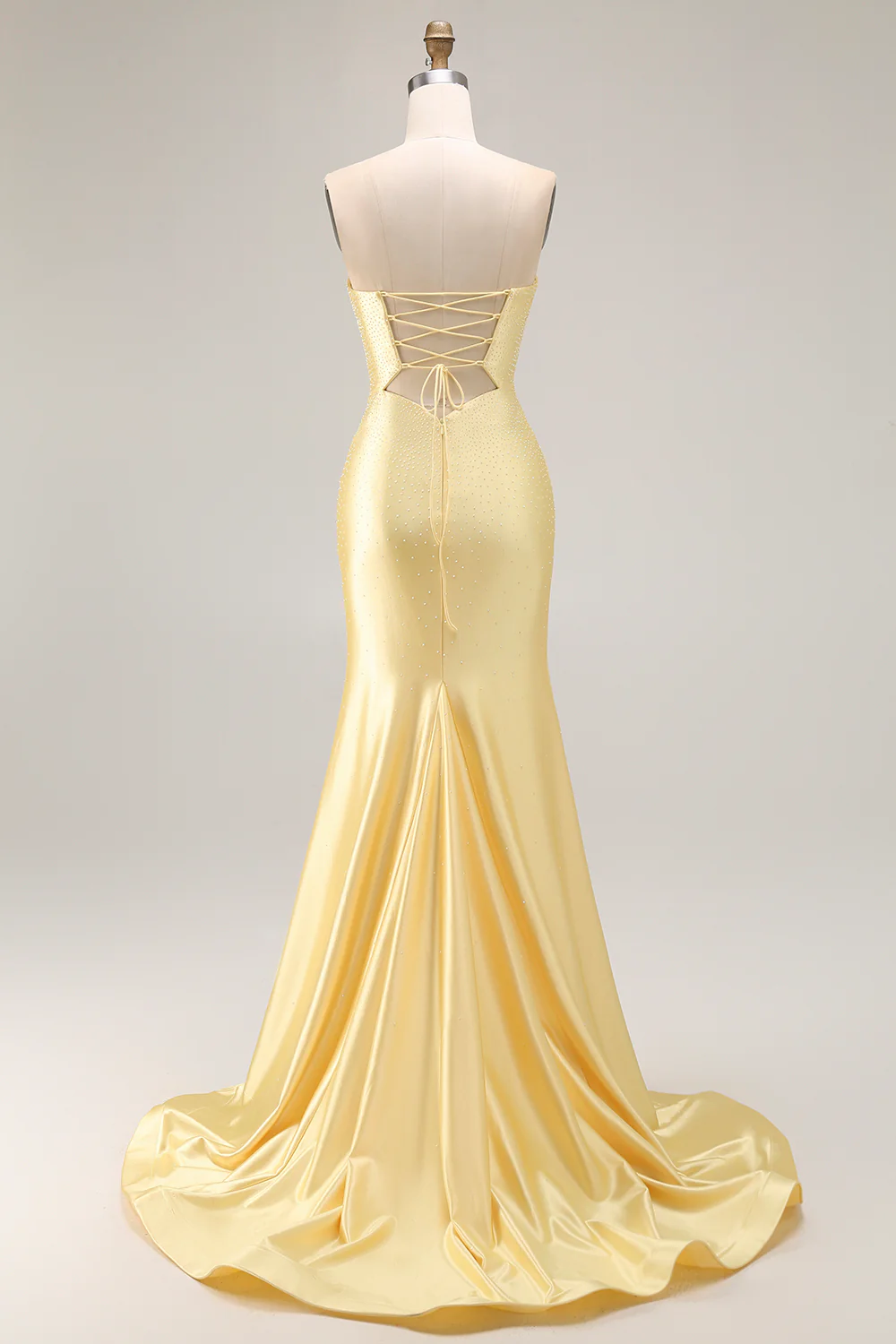 Sparkly Yellow Mermaid Beaded Keyhole Long Prom Dress with Slit - VNBITS