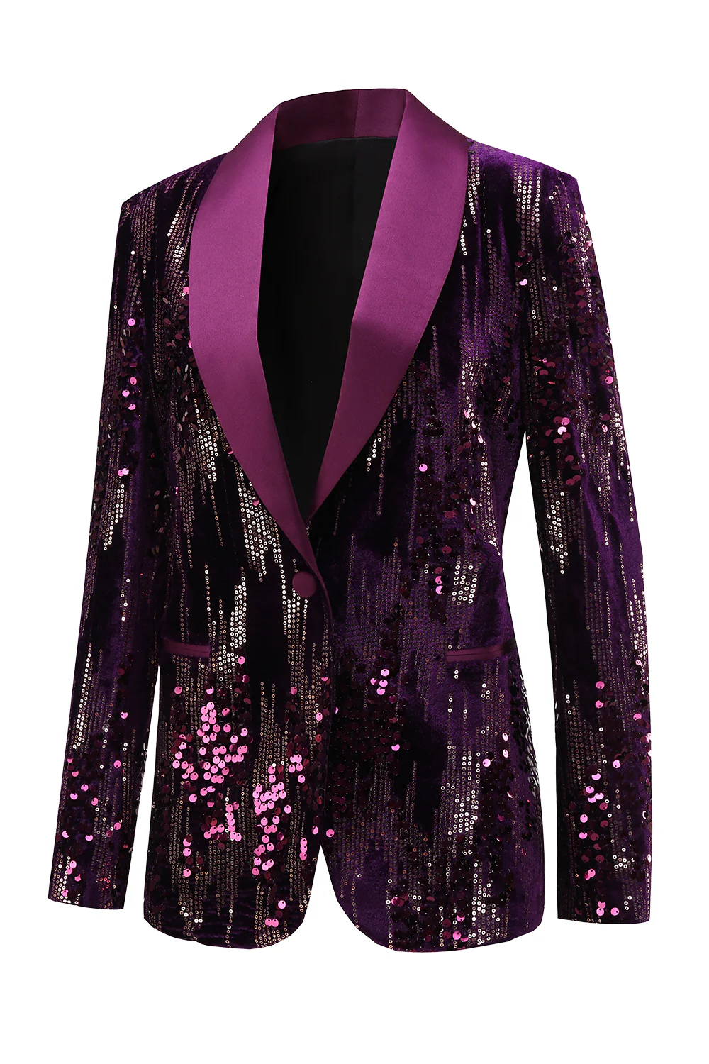 Sparkly Purple Shawl Lapel Women's Prom Blazer - VNBITS