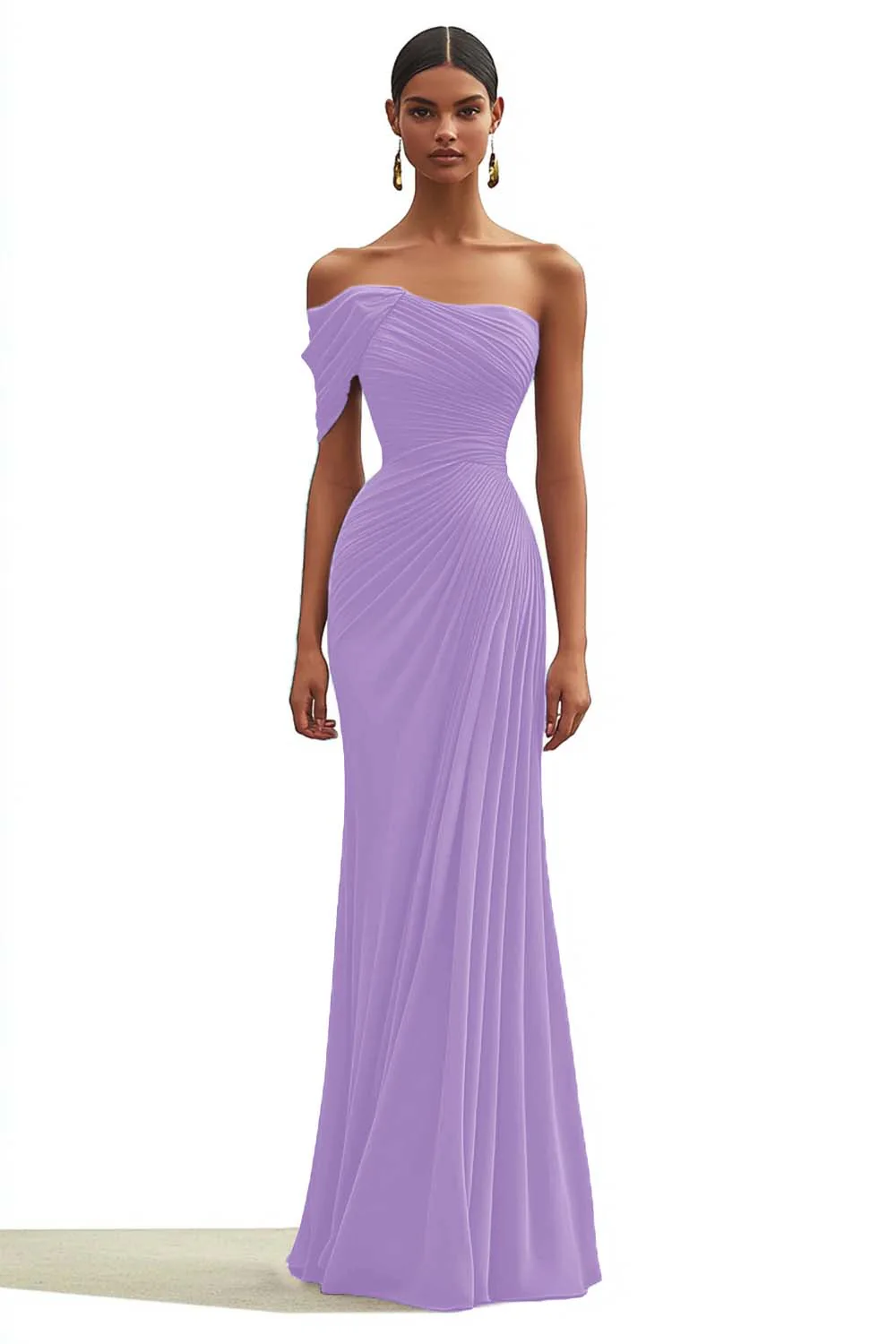 Mermaid Dark Green One Shoulder Pleated Long Formal Dress - VNBITS